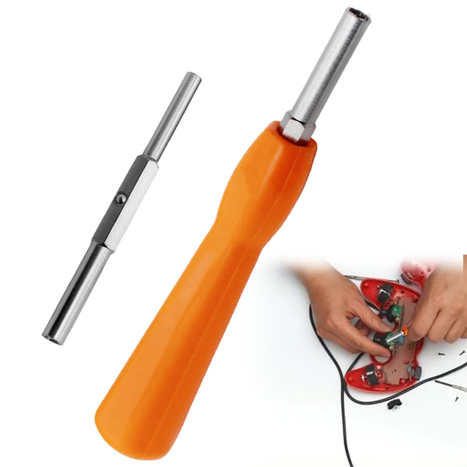 4.5mm & 3.8mm Double-End Gamebit Screwdriver Set - S2 Alloy Steel for Nintendo Consoles (NES, SNES, N64, GameBoy, GameCube) - Orange Handle - Perfect for Game Console Repairs & Modifications