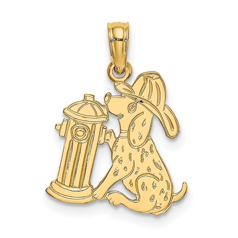 14K Yellow Gold Fire Hydrant & Dog Charm Pendant Necklace for Pet Lovers - Perfect Gift for Dog Owners, Firefighters, and Animal Rescue Workers