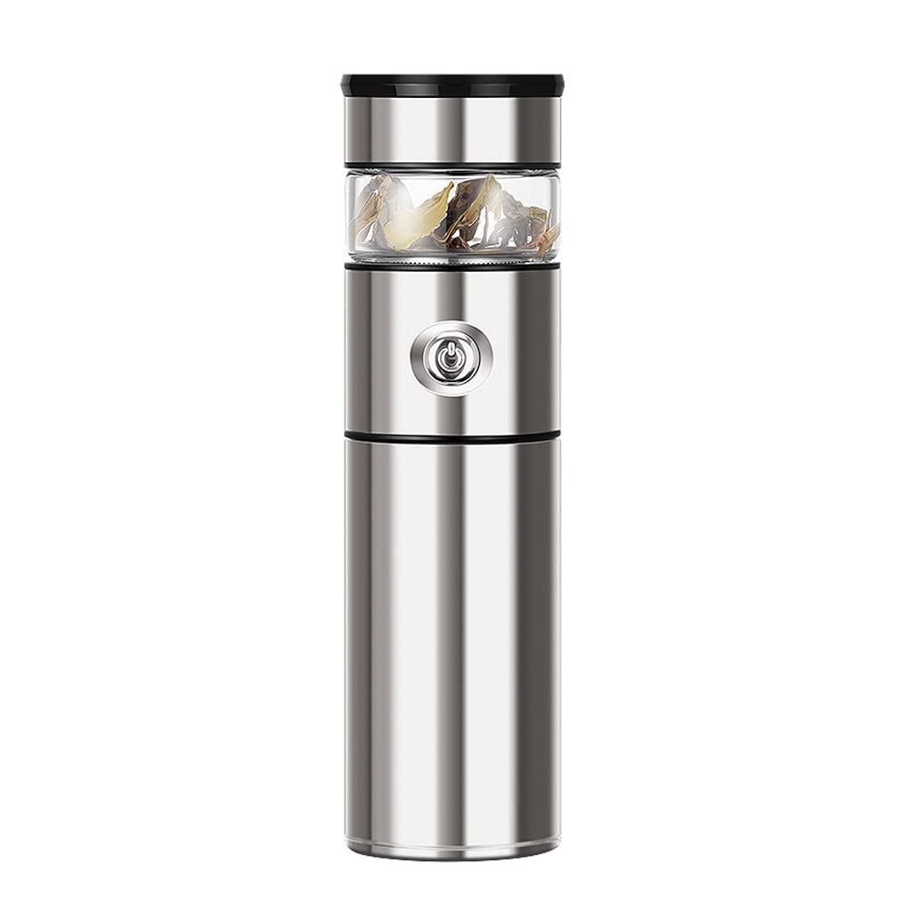 KGEZW 16oz Glass Tea Cup with 316 Stainless Steel Vacuum Insulated Thermos - Leakproof Travel Water Bottle with Tea Infuser for Car, Office & Outdoor Activities