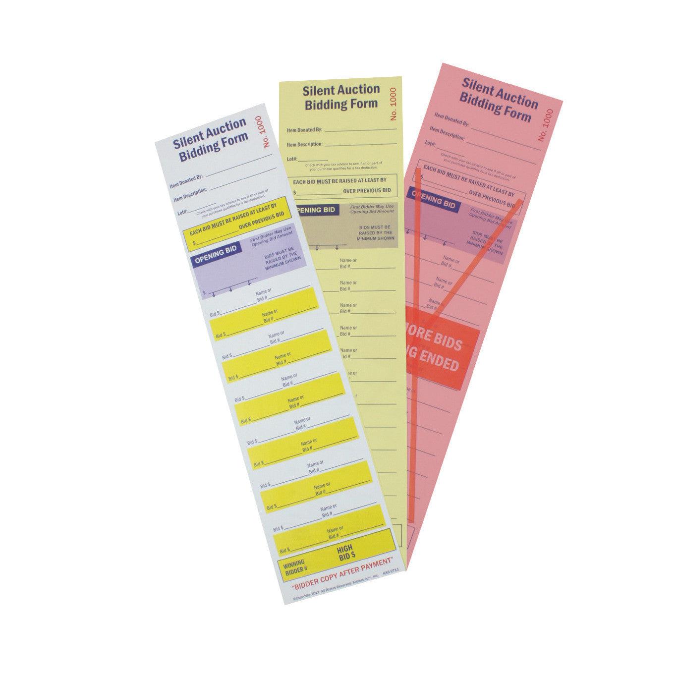 NEW PRO Slim Silent Auction Bid Slip - 3 Part Carbonless Forms (100/Pack) - Perfect for Charity Events, Fundraisers & School Auctions