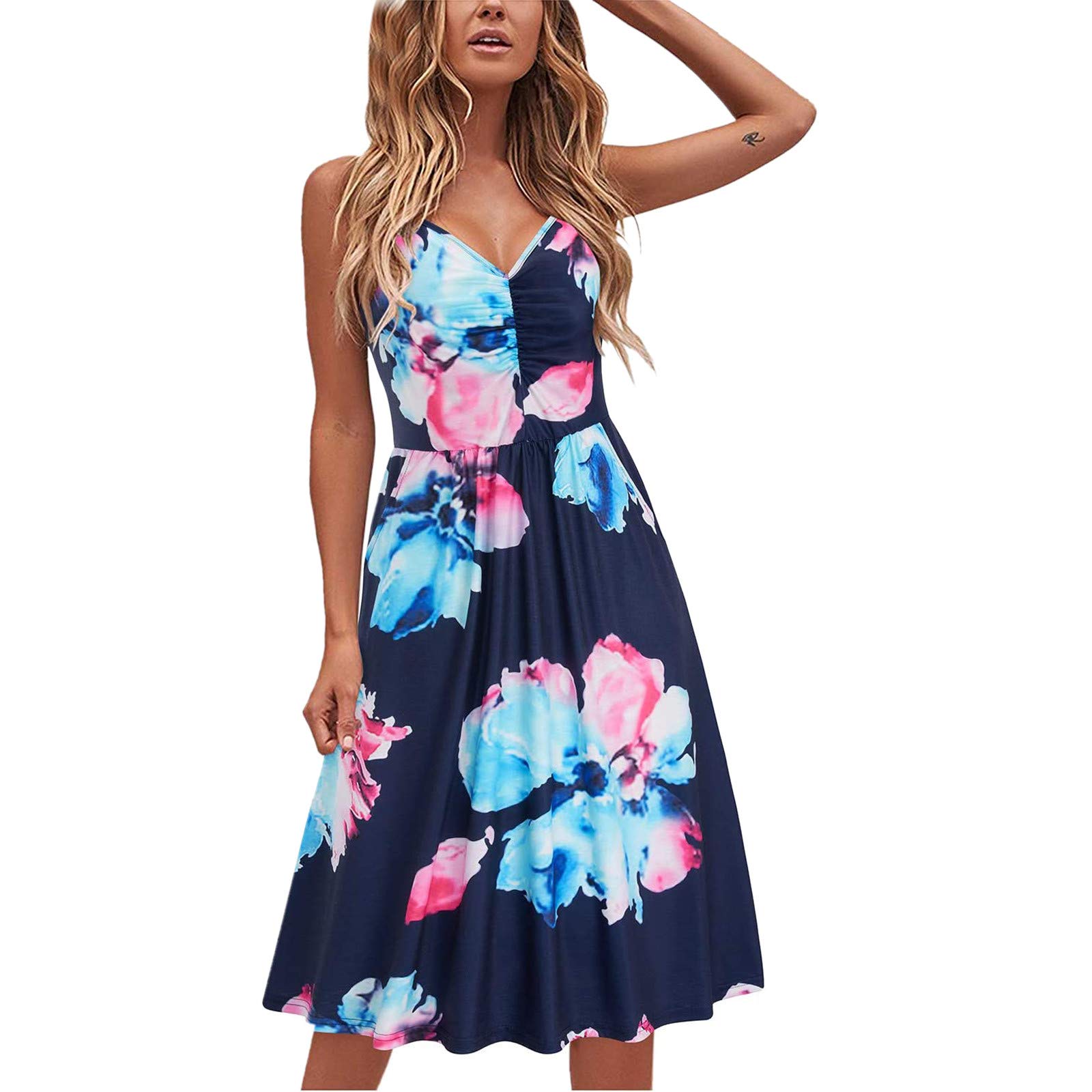 Boho Dress for Women - Casual Sleeveless Summer Beach Sundress in Cotton | Hawaiian Floral Print | Perfect for Vacations, Pool Parties & Tropical Getaways