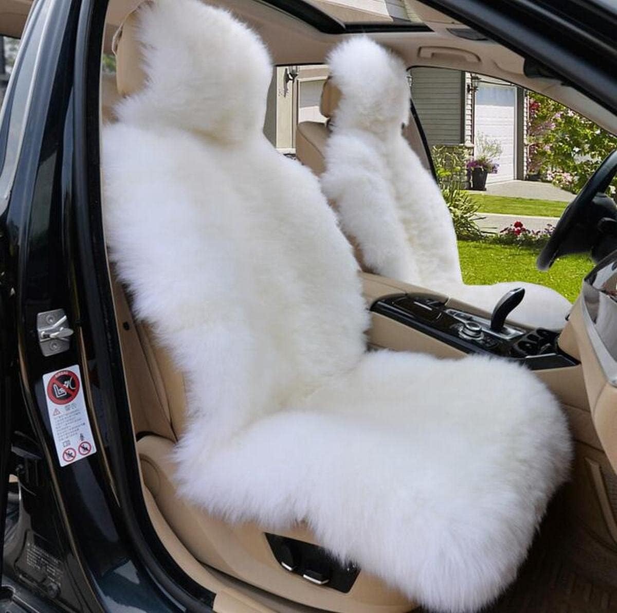 Gracefur Genuine Sheepskin Car Seat Covers - Fluffy Long Wool, Airbag-Safe & Easy Installation, Universal Fit for Cars, SUVs, Trucks, Vans & RVs (White) | Premium Comfort for Winter Driving & Long Road Trips