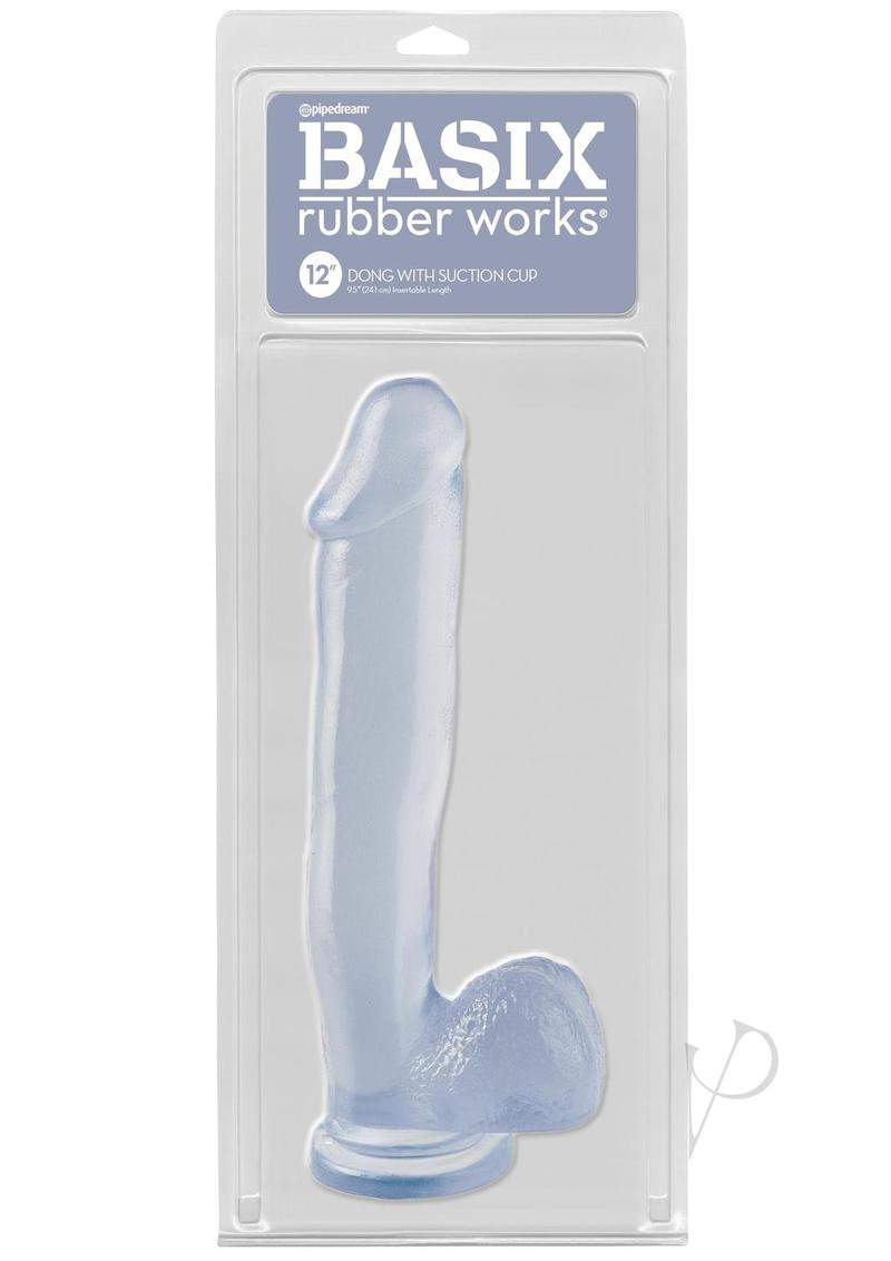 Basix Rubber Works 12 Inch Clear Dildo with Strong Suction Cup - Perfect for Shower Play, Bedroom Fun & Discreet Storage