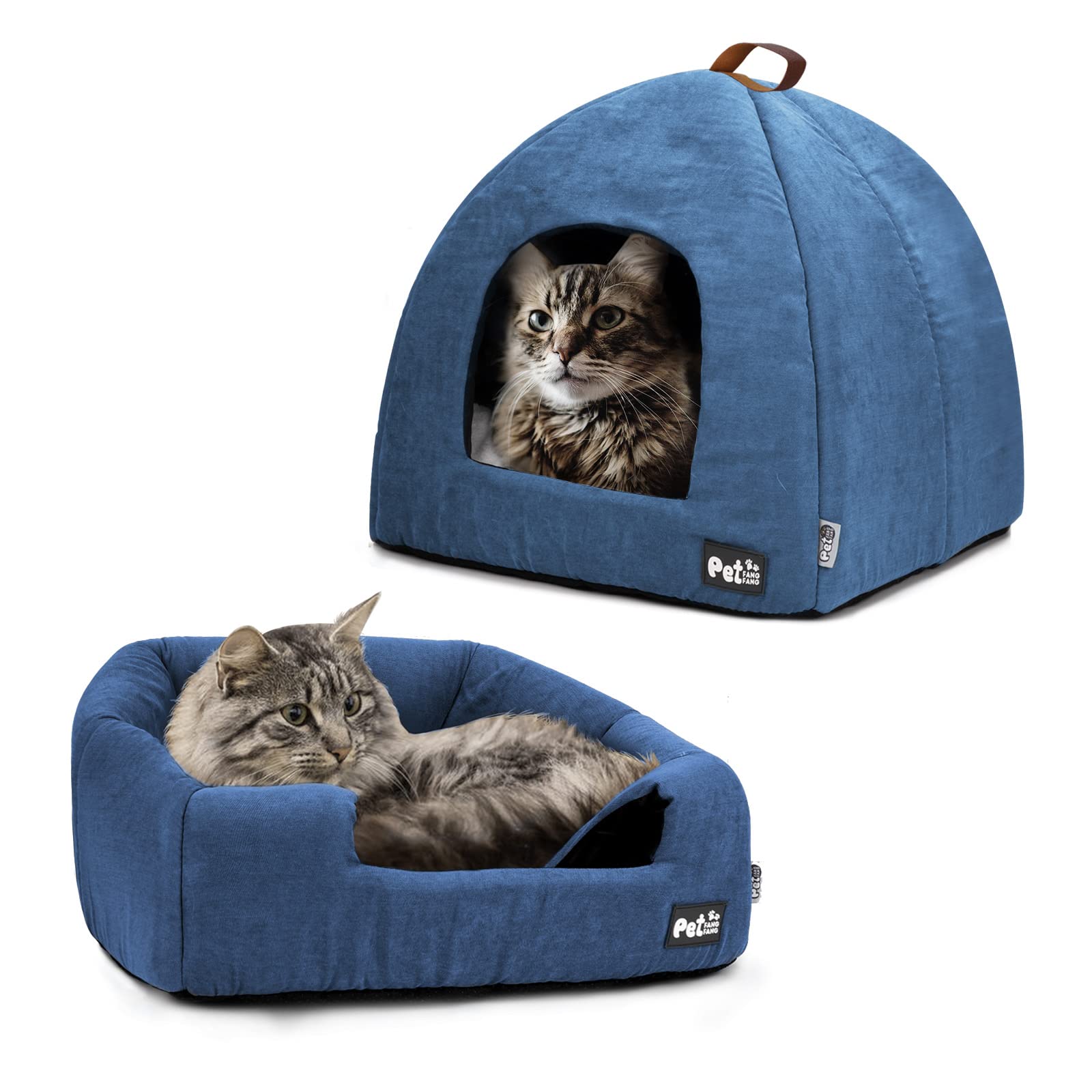 Premium Pet Beds for Cats & Small Dogs - 2-in-1 Cat Cave Bed with Cushioned Pillow | Enclosed Cat Dome Bed, Kitten Hut & Small Animal Tent (Medium, Blue) | Perfect for Cozy Napping & Stress Relief at Home