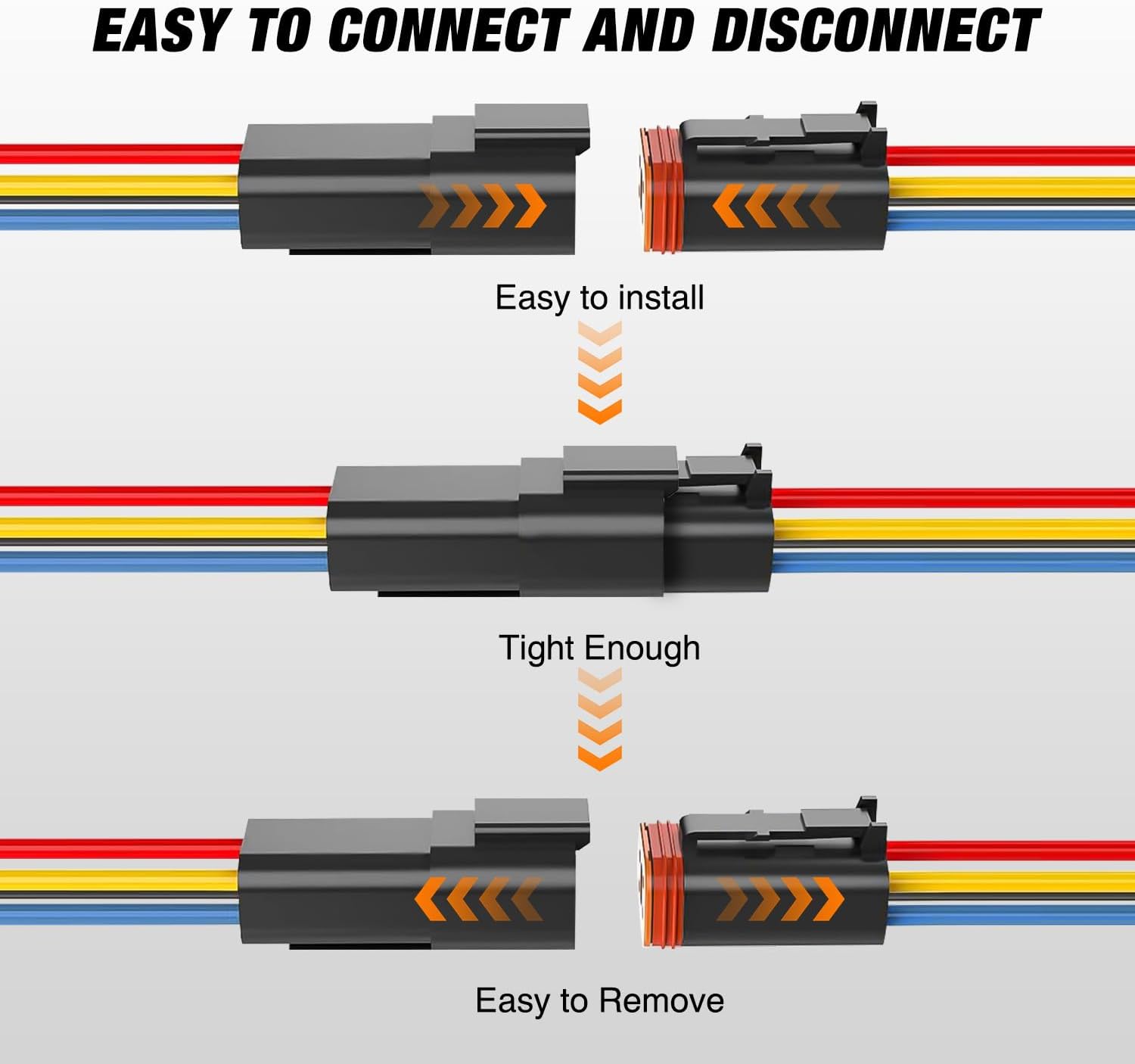 4 Pin DT Connectors 16AWG - 6 Kits Male and Female Waterproof Electrical Connectors with Heat Shrink Butt Terminals - Plug and Play for Automotive, Marine, and Outdoor Wiring Applications