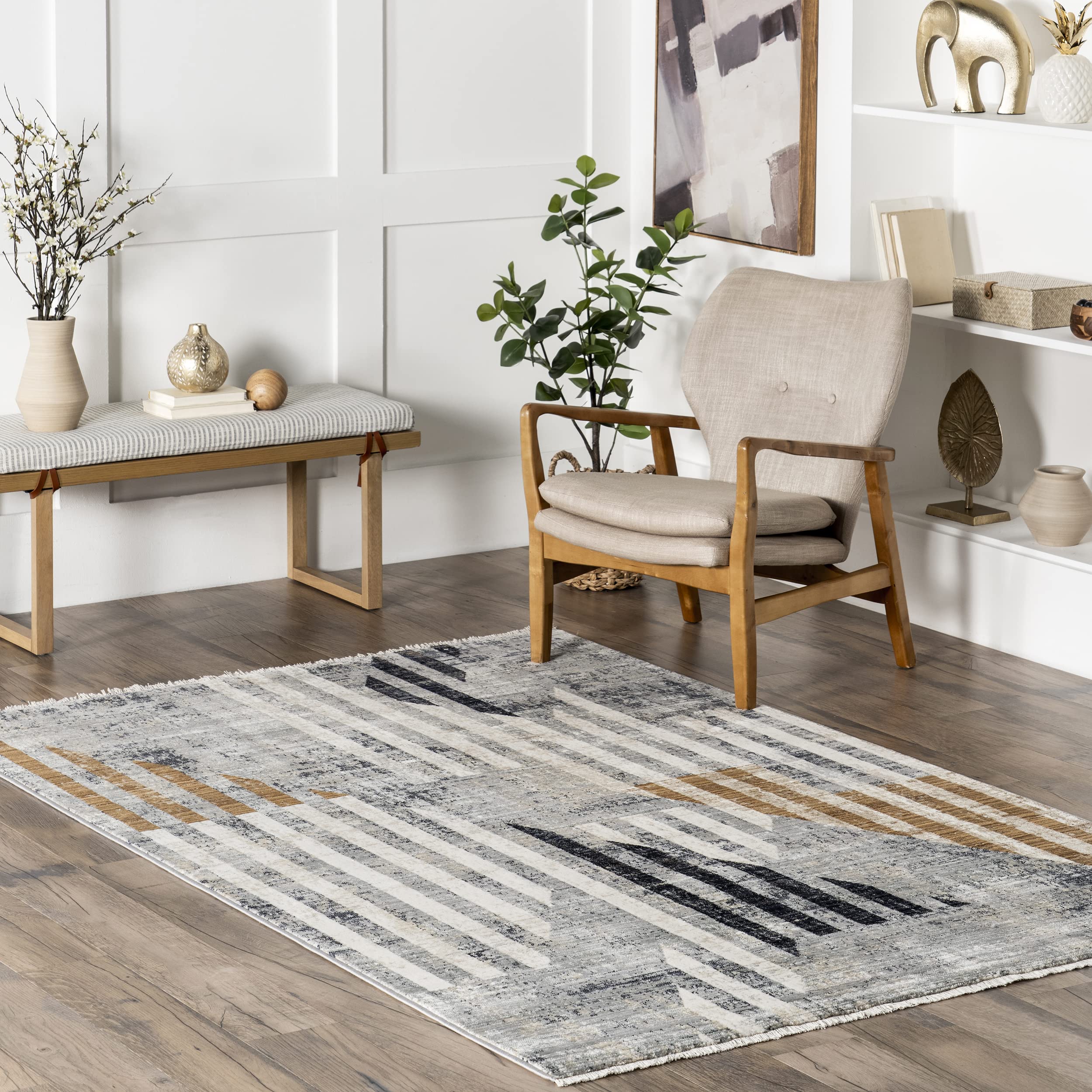 nuLOOM Fringed Performance Indoor Area Rug 8' x 10' - Power Loomed, Easy to Clean, Durable & Non-Shedding - Terina Blue - Perfect for Living Room, Bedroom & High-Traffic Areas