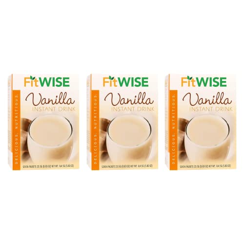 FITWISE High Protein Instant Drink Mix - 15g Protein, Low Calorie, Low Carb, Low Fat, Gluten Free, Keto & Ideal Protein Friendly, No Aspartame - Vanilla Flavor (3 Pack, 7 Count Box) | Perfect for Post-Workout Recovery, Weight Management & Busy Lifestyles