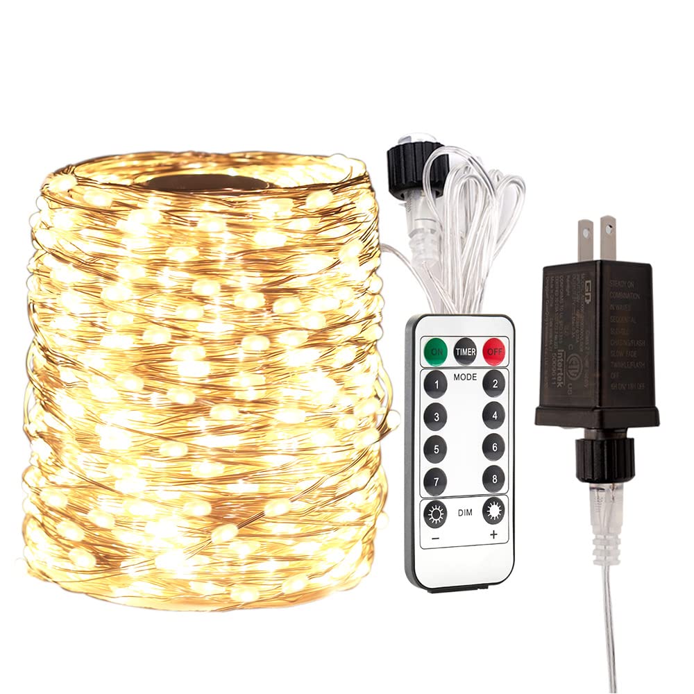 200FT LED Fairy String Lights with 600 LEDs - Waterproof Outdoor/Indoor Plug-In Lights with Remote Control - Perfect for Bedroom, Living Room, Backyard, Patio, Garden, Wedding & Christmas Decorations