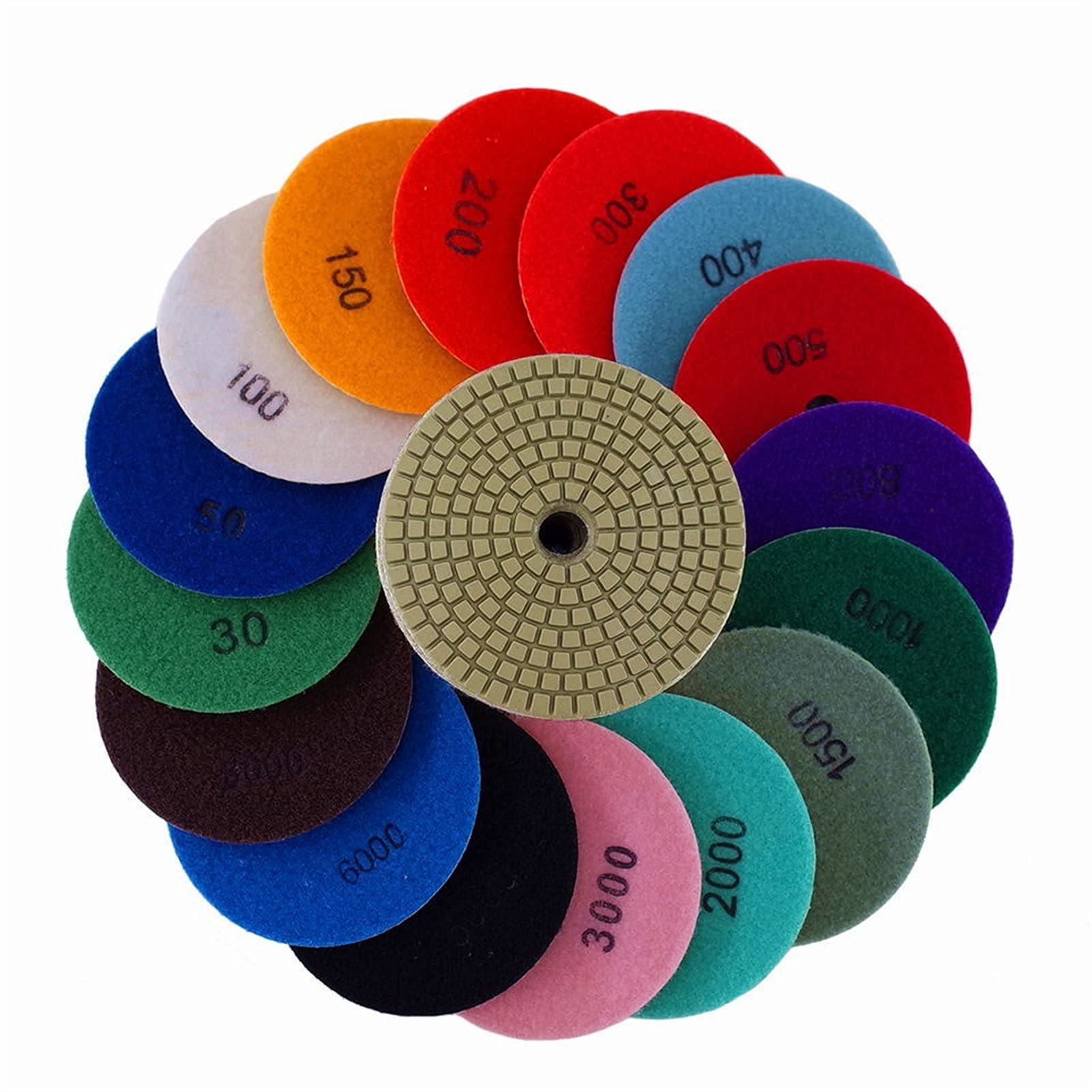 17PCS 4 Inch Diamond Polishing Pad Kit - 100mm Dry/Wet Polishing Pads for Granite, Marble & Concrete - Floor Grinding Discs & Buffing Pads - Perfect for Countertop Refinishing, Tile Restoration & DIY Home Improvement Projects