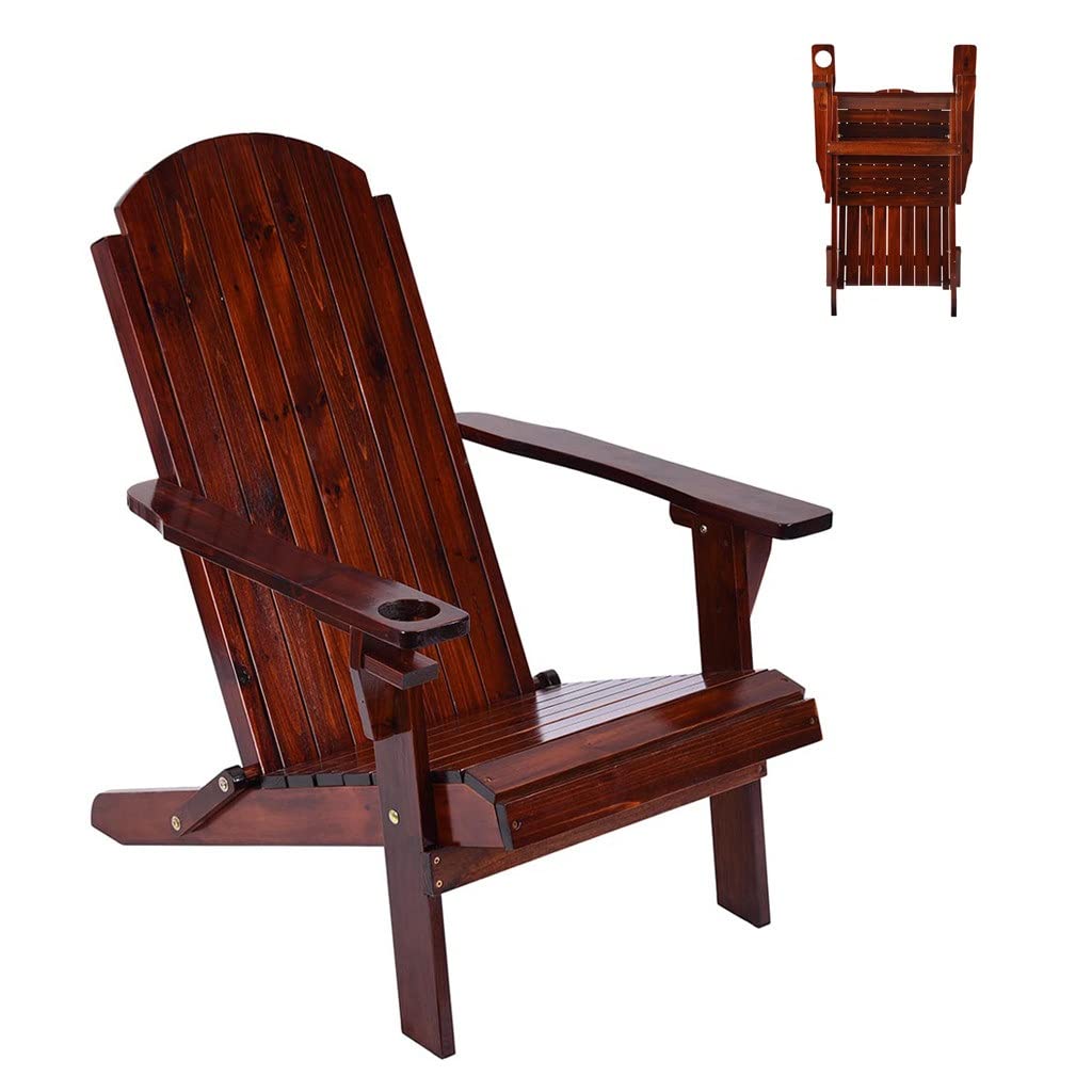 **Solid Wood Folding Reclining Adirondack Chair - Outdoor Patio Lounge Chair for Yard, Garden, Poolside & Balcony - Perfect for Relaxing by the Beach, Deck, or Backyard (Brown)**