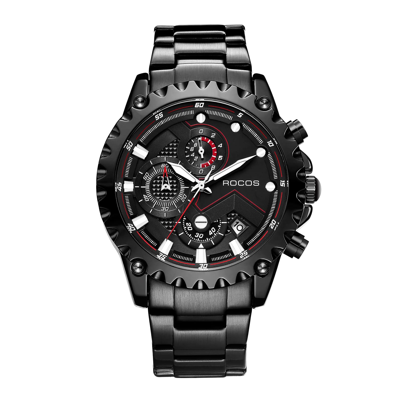 Men's Chronograph Stainless Steel Analog Quartz Watch - Waterproof Multifunction Date Display Business Casual Wristwatch for Men (Model R0911) - Perfect for Office, Formal Events & Everyday Wear