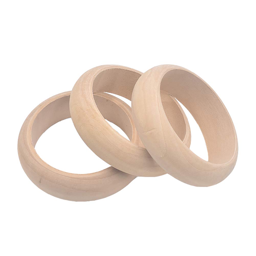 4 Pcs Unfinished Wood Bangle Bracelets - 25mm Natural Wooden Rings for DIY Jewelry Making & Craft Projects - Perfect for Handmade Bracelets, Wedding Favors, and Boho Accessories