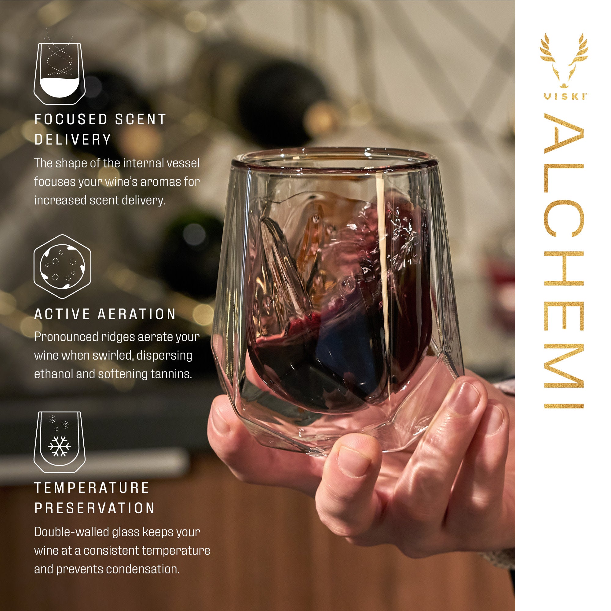 Premium Alchemi Aerating Wine Tasting Glass - Enhances Aroma & Flavor for Red Wine, White Wine & Champagne | Perfect for Wine Enthusiasts, Sommeliers & Home Entertaining