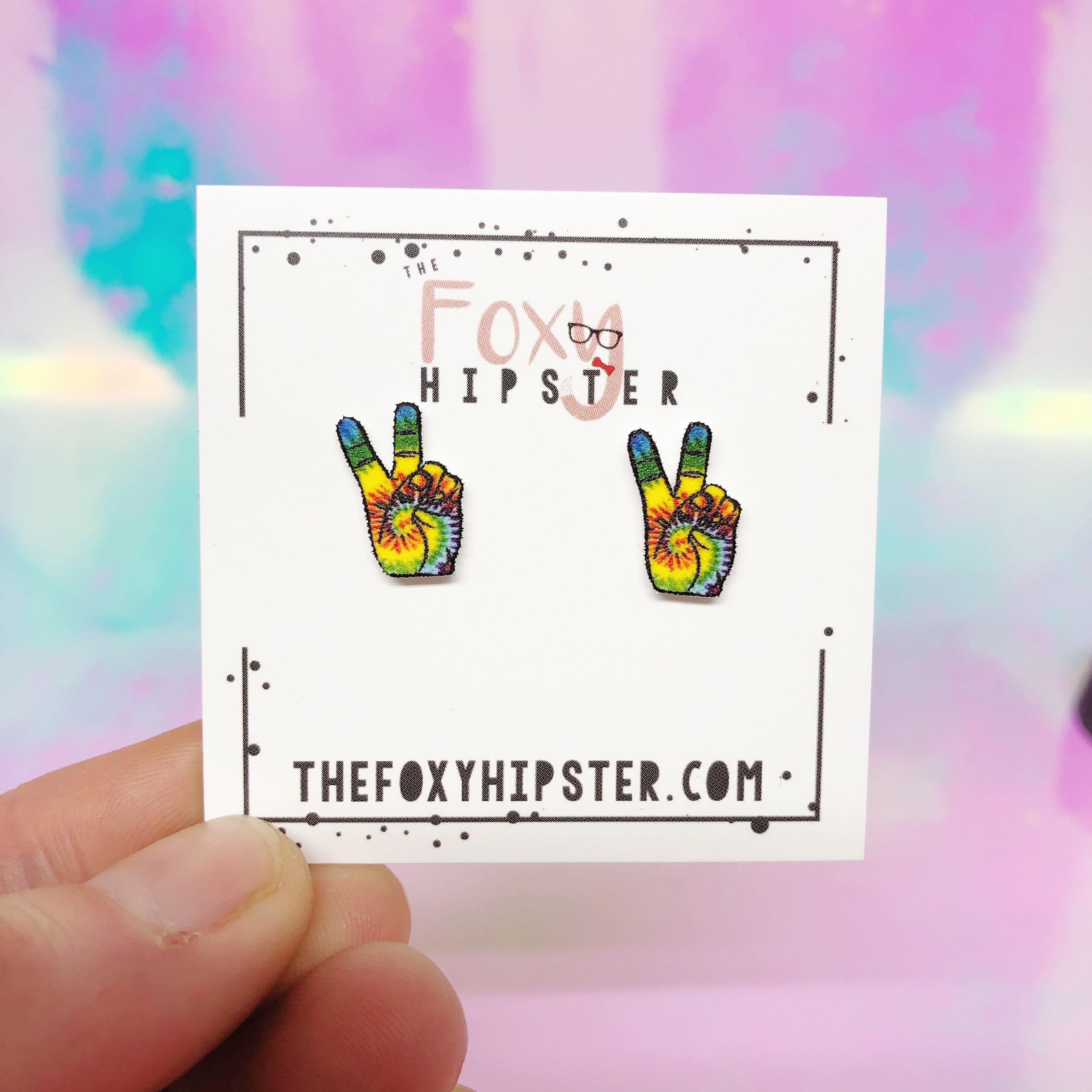 Peace Sign Tie Dye Handmade Stud Earrings for Women - Boho Hippie Style Jewelry for Casual Wear, Music Festivals & Everyday Accessories
