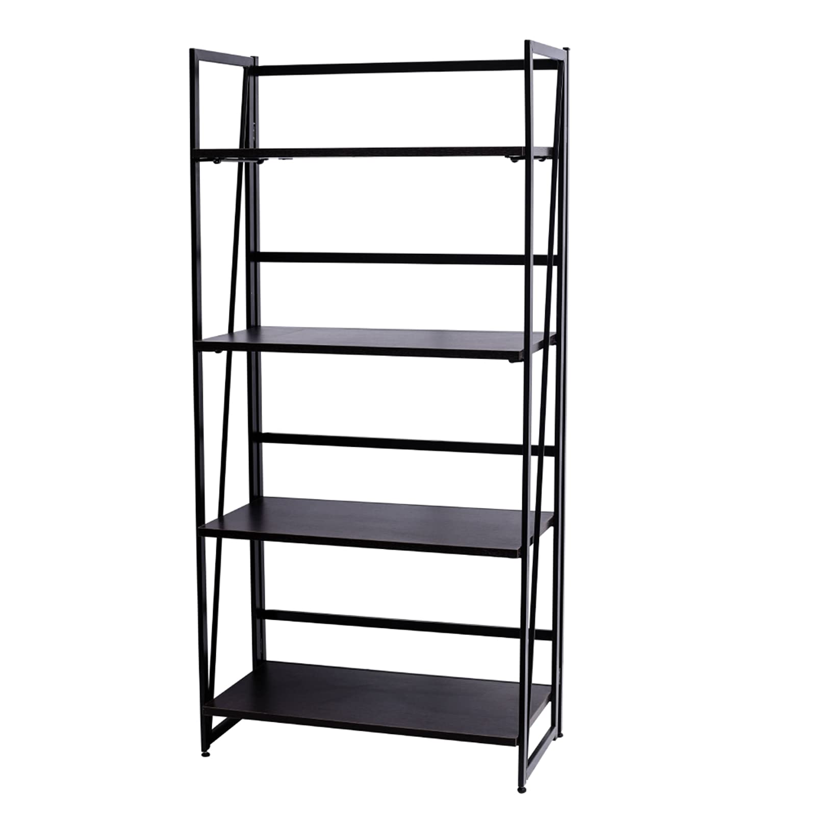 JASOYA GT7-KJ 4-Tier Vintage Wooden Folding Bookshelf - Industrial Style Home Office Bookcase with Storage Shelves, Perfect for Living Room, Bedroom & Study Organization