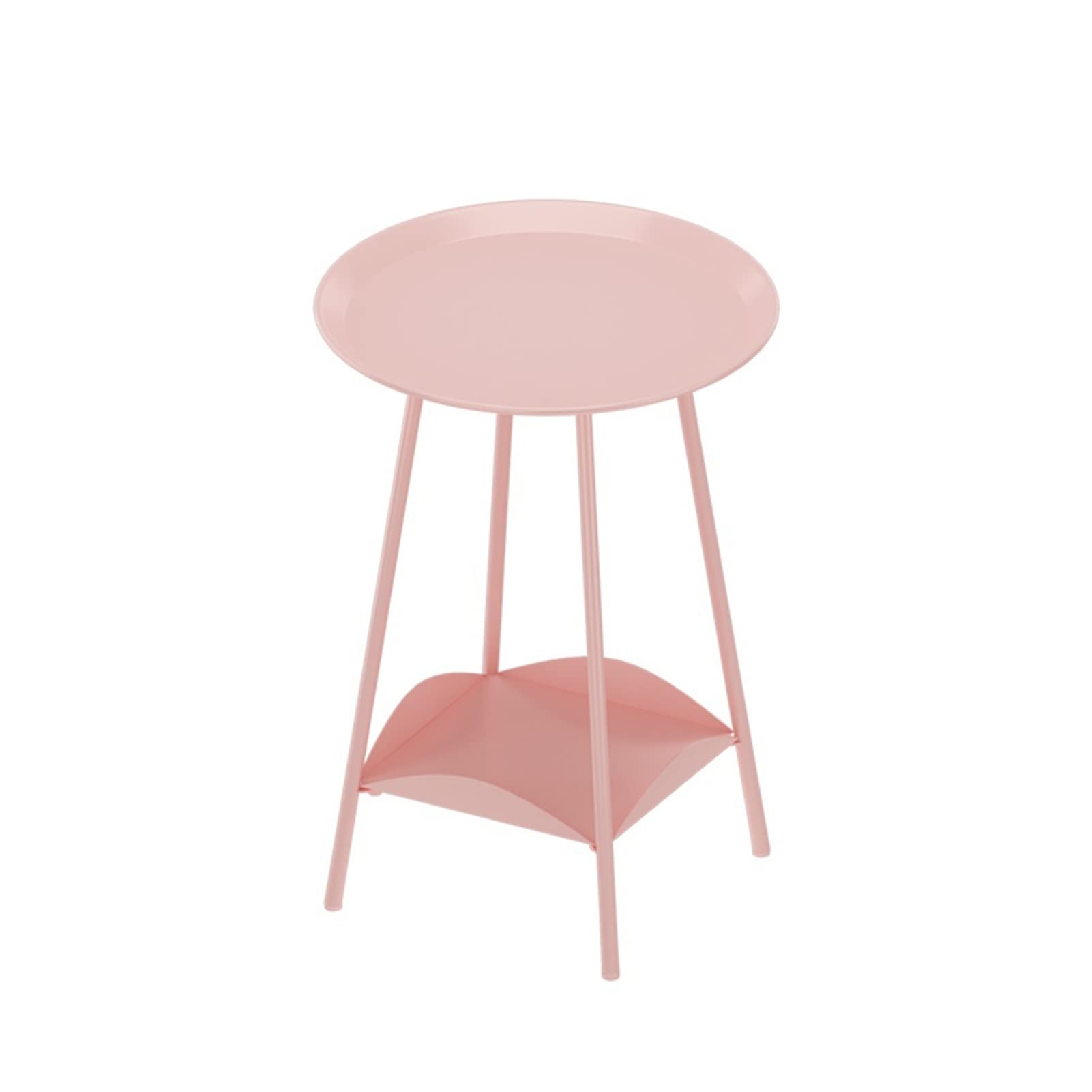 Rocking Chair Round Metal End Side Table with 2-Tier Storage - Space Saving Snack Coffee Table for Small Spaces, Bedroom, Living Room - No Assembly Required - Pink (42x42x56cm) - Perfect for Relaxing, Reading & Coffee Time