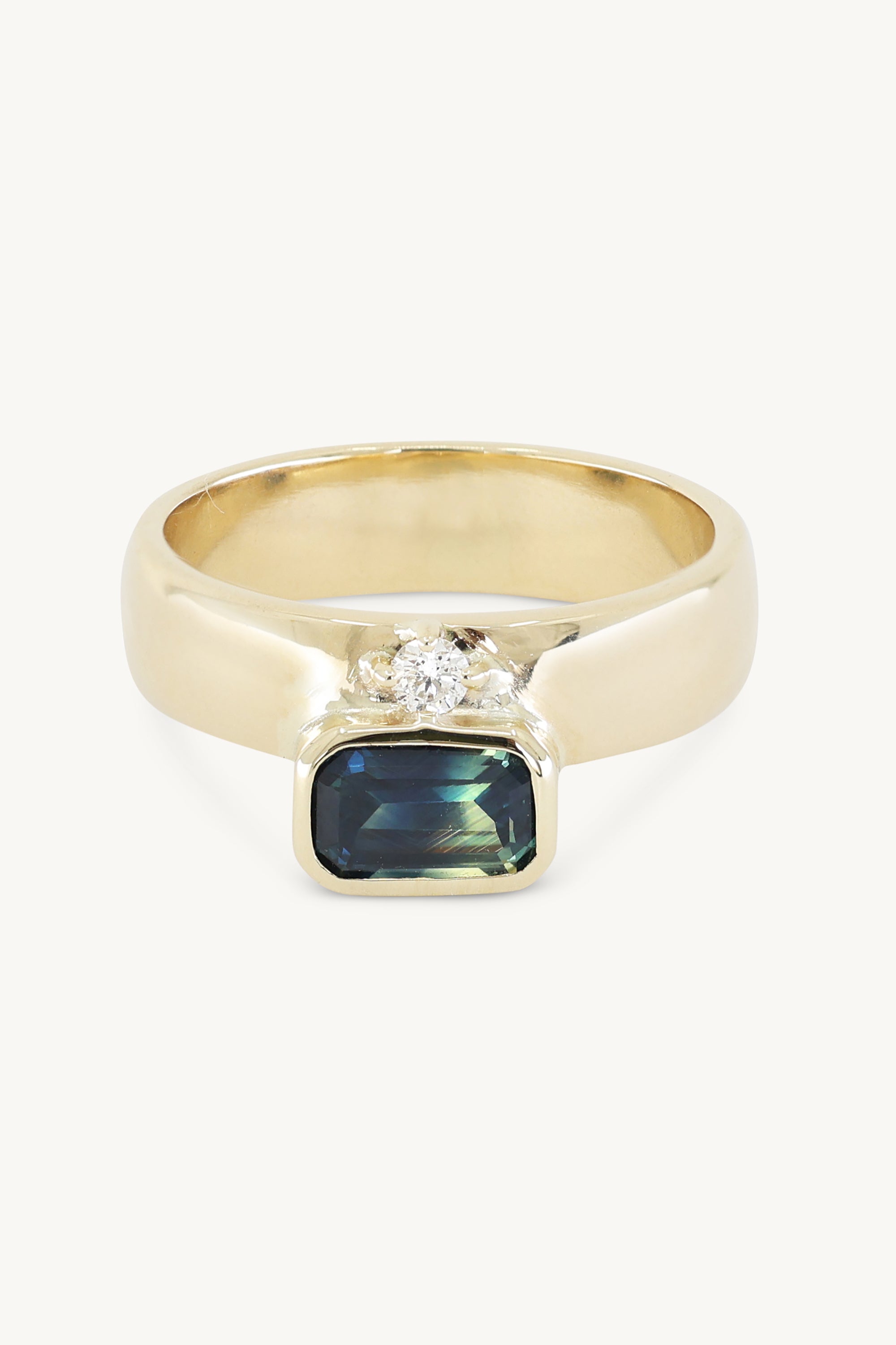 14K Yellow Gold Azure Sapphire Band Ring - Elegant Jewelry for Women, Perfect for Weddings, Anniversaries & Special Occasions