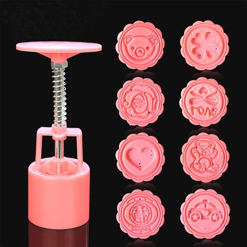 LUNCA DIY Fondant Cake Mold Set - 8 Piece Round Cartoon Cookie Cutters for Baking, Cake Decorating & Biscuit Making - Easy to Use Baking Tools (Pink) - Perfect for Birthday Parties, Baby Showers & Holiday Treats