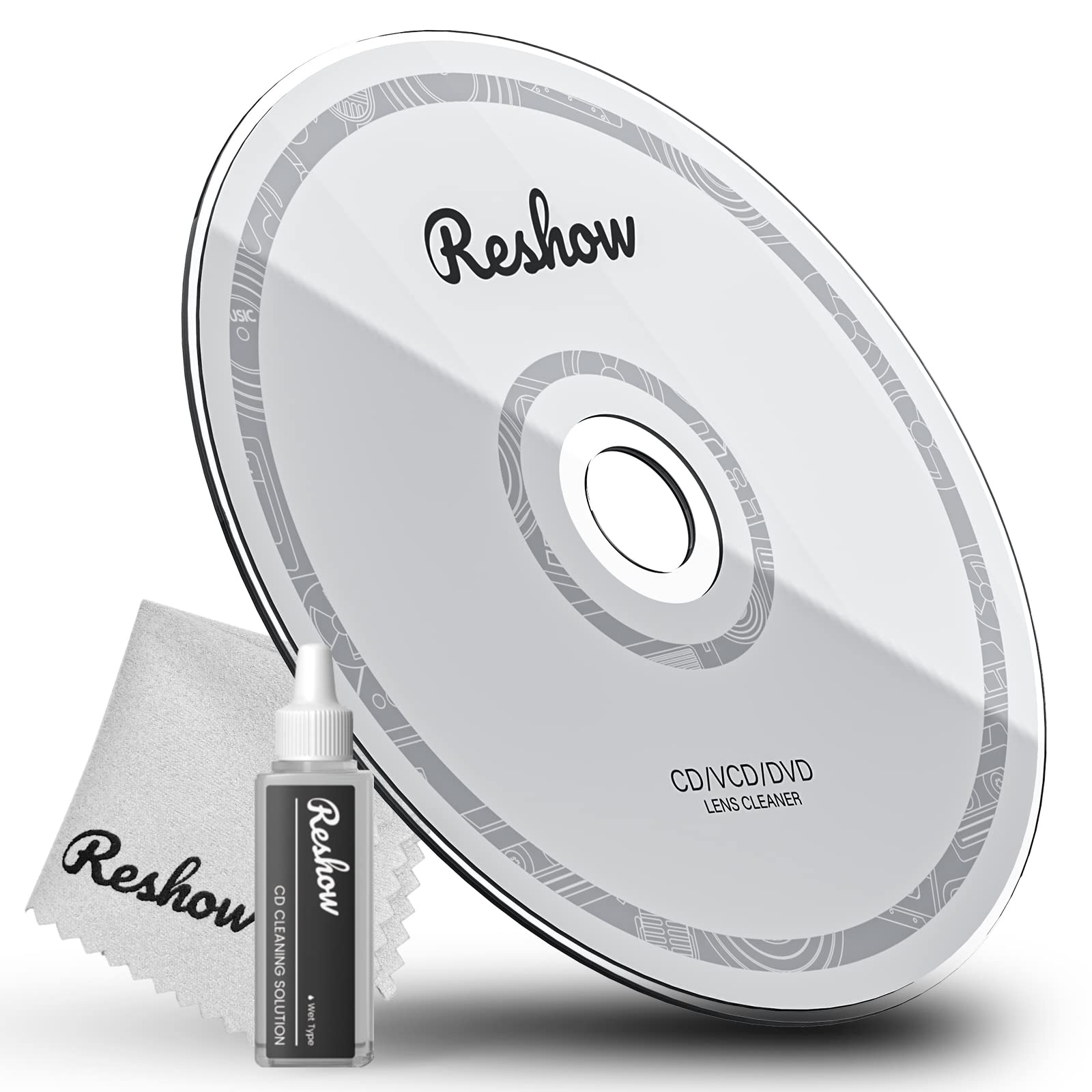 Reshow CD Player Cleaner Kit - Professional Laser Lens & Disc Cleaning Set for CD/VCD/DVD Players | Includes Microfiber Cloth, Cleaning Disc & Solution | Perfect for Home Audio Systems & Car Stereos