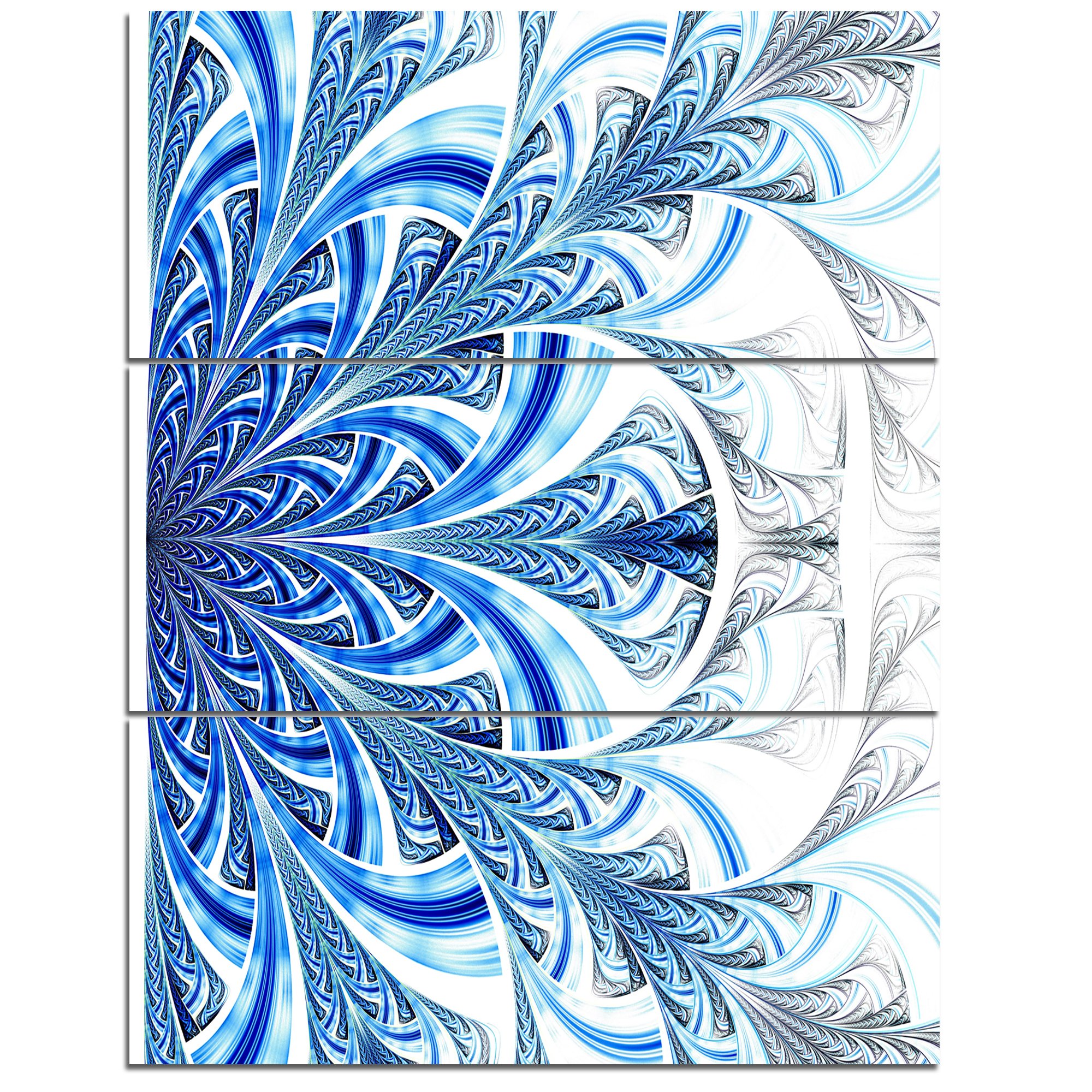 Designart MT11878-3PV Blue Fractal Flower Digital Metal Wall Art Set - 3 Piece Large Floral Decor (28x36 Inches) for Living Room, Bedroom & Office Modern Home Decor