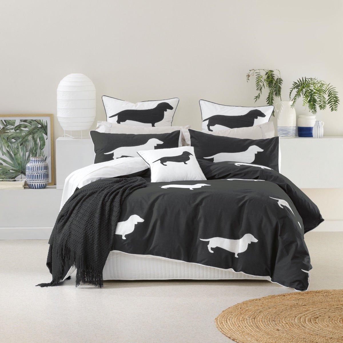 Premium Dachshund Print Charcoal Grey Quilt Cover Set by Bianca - Soft & Stylish Dog Lover Bedding for Cozy Bedroom Decor
