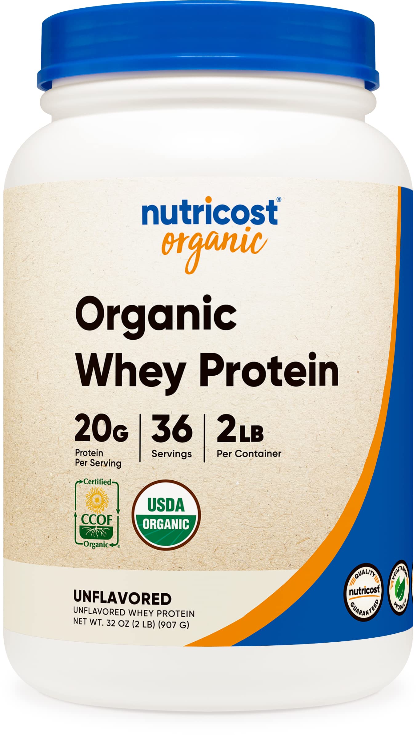 Nutricost Organic Whey Protein Powder Unflavored 2 LB - Non-GMO, Gluten Free, Grass Fed | Post-Workout Recovery, Muscle Building, Smoothies & Baking