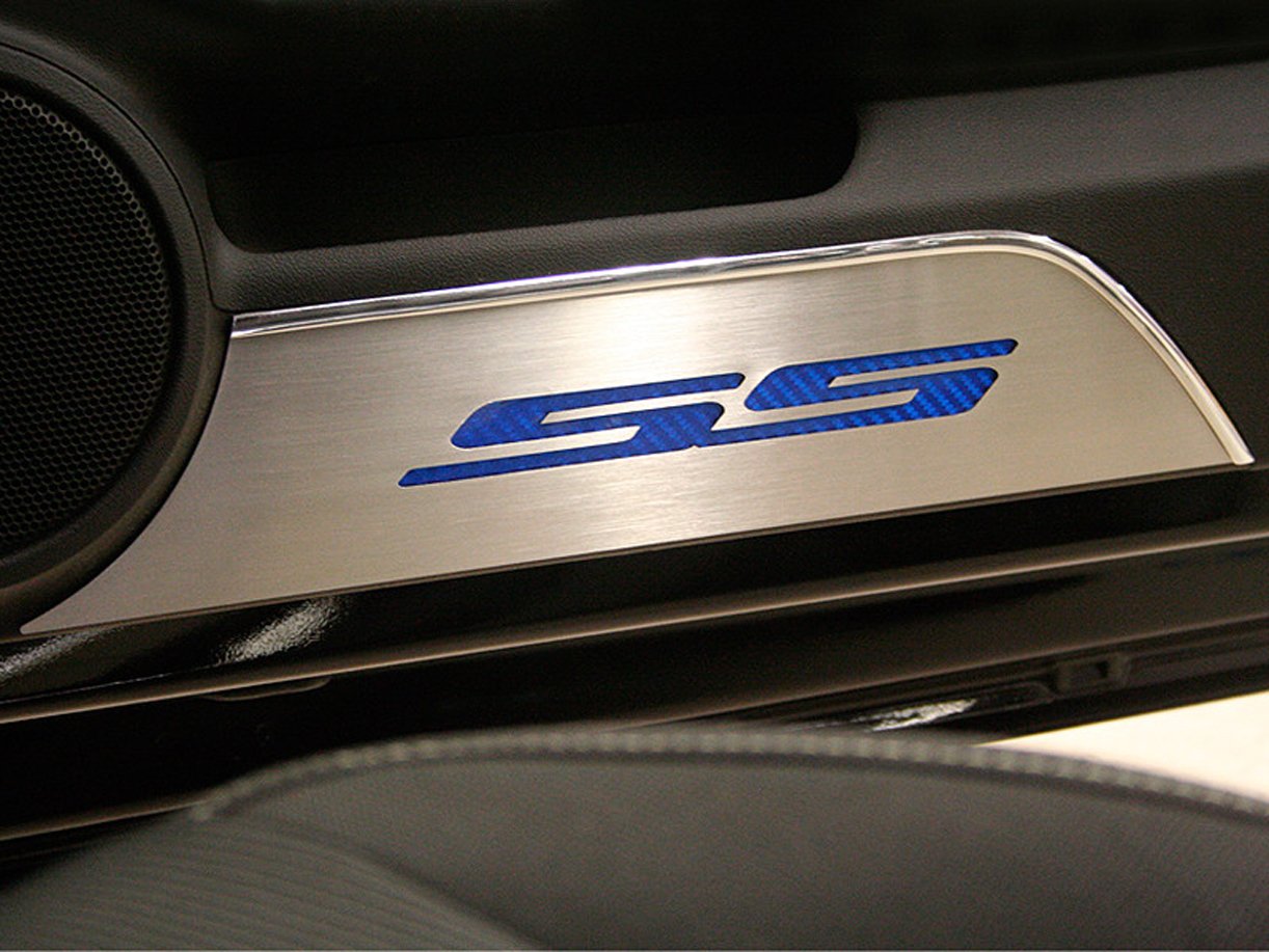 American Car Craft Blue Door Kick Plate 2-Piece - SS Brushed CF for Car Protection