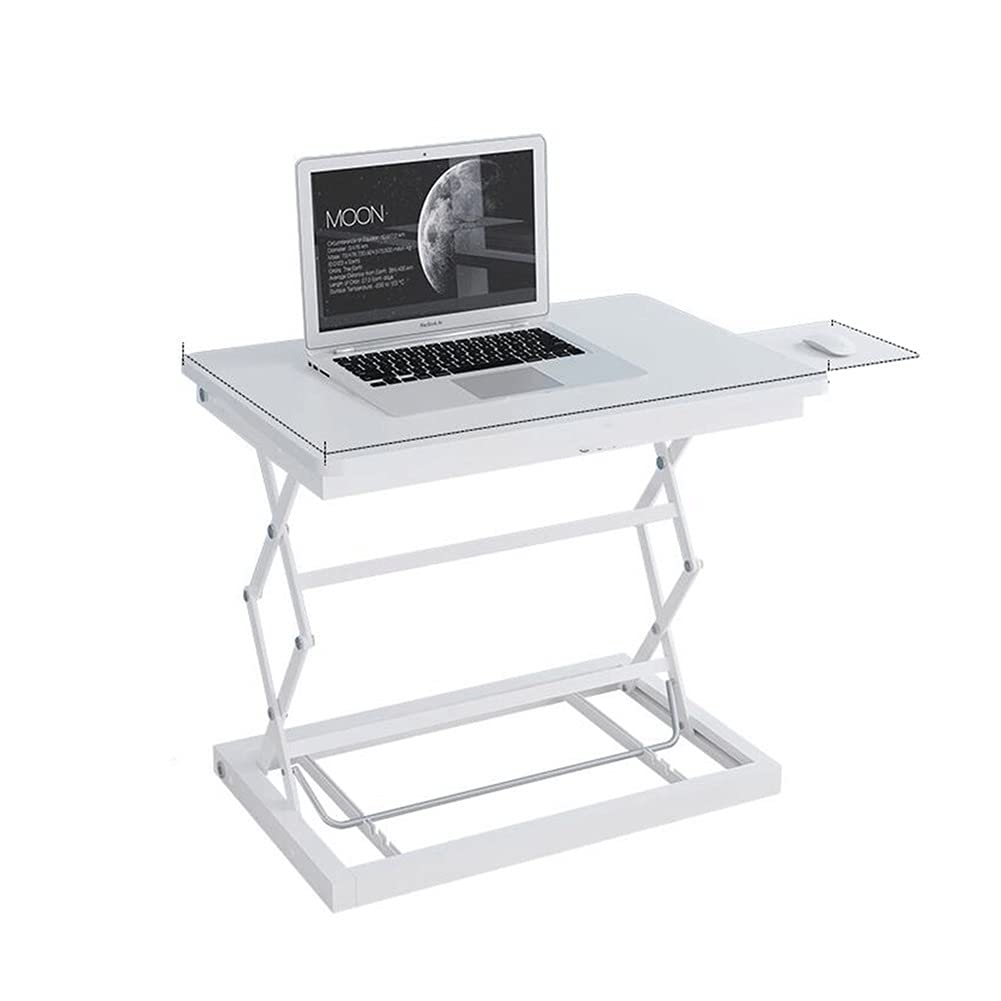 Adjustable Height Standing Desk with Mouse Tray - FEANG Ergonomic Lift & Lower Computer Workstation for Home Office (White) | Perfect for Remote Work, Gaming & Study Spaces