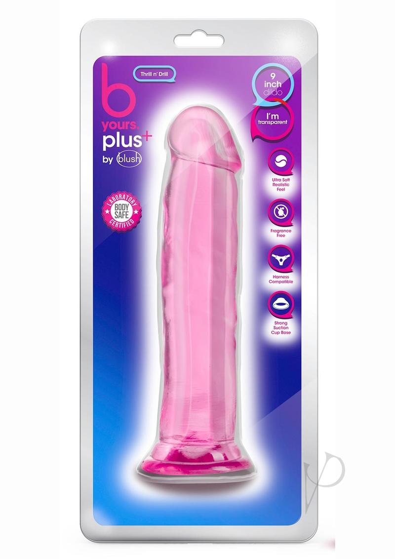 B Yours Plus Thrill n' Drill Realistic 9 Inch Pink Dildo - Adult Toy for Couples & Solo Play, G-Spot Stimulation, Waterproof & Body-Safe Silicone