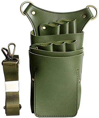 Premium Leather Barber Scissor Holster with Waist & Shoulder Belt - Professional Hairdressing Tool Pouch for Salon Stylists (22x10cm, Green) - Perfect for Hair Cutting, Styling & Salon Organization