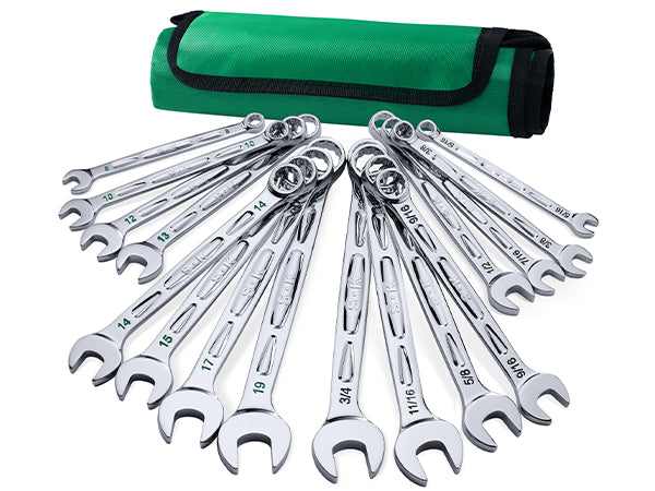 16-Piece SAE & Metric Chrome Combination Wrench Set - 12-Point Professional Tool Kit for Automotive Repair, Machinery Maintenance & DIY Projects