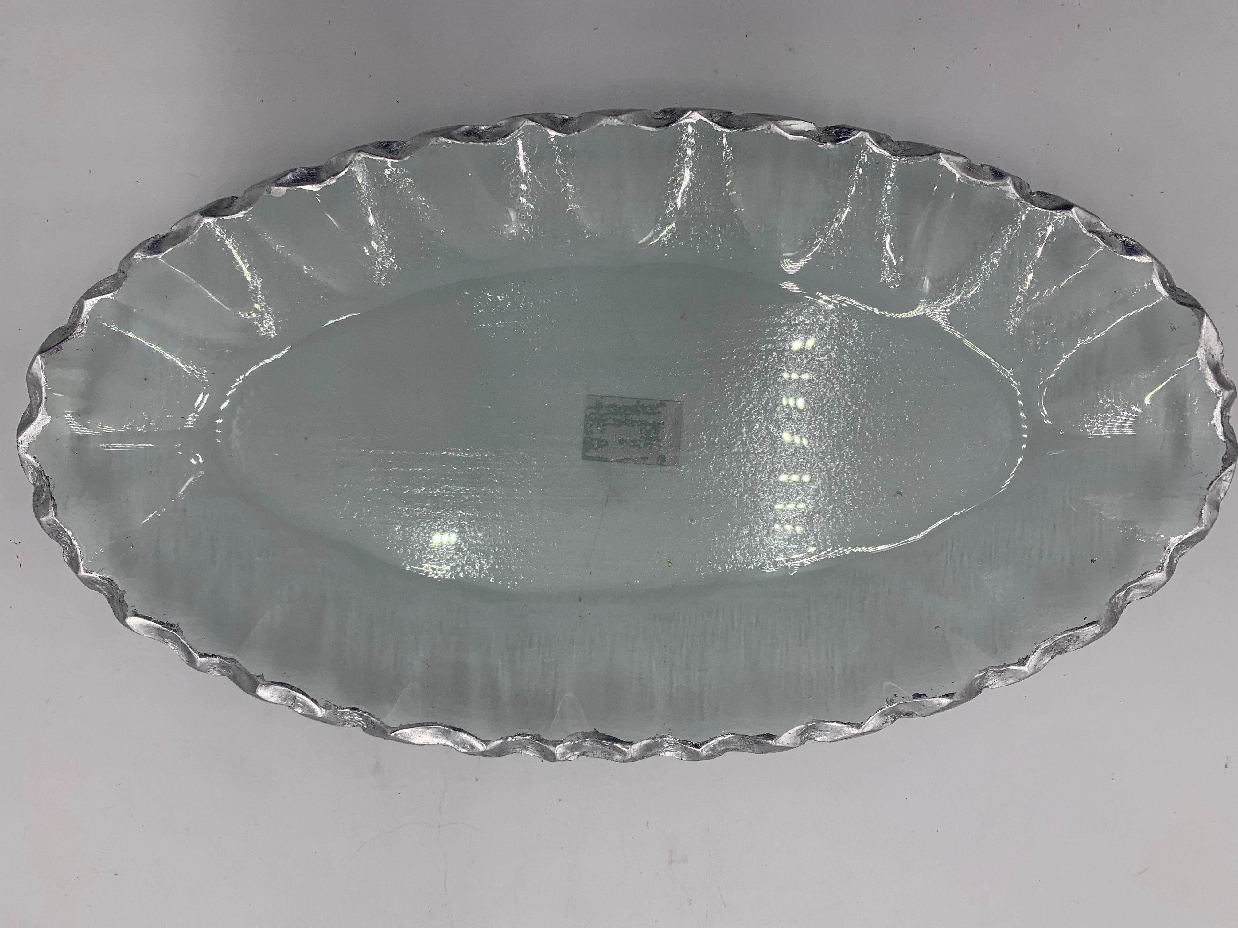 13.75x7.5 Inch Silver Oval Glass Plate - Elegant Serving Tray for Desserts, Appetizers & Party Snacks - Perfect for Dining, Entertaining & Home Decor