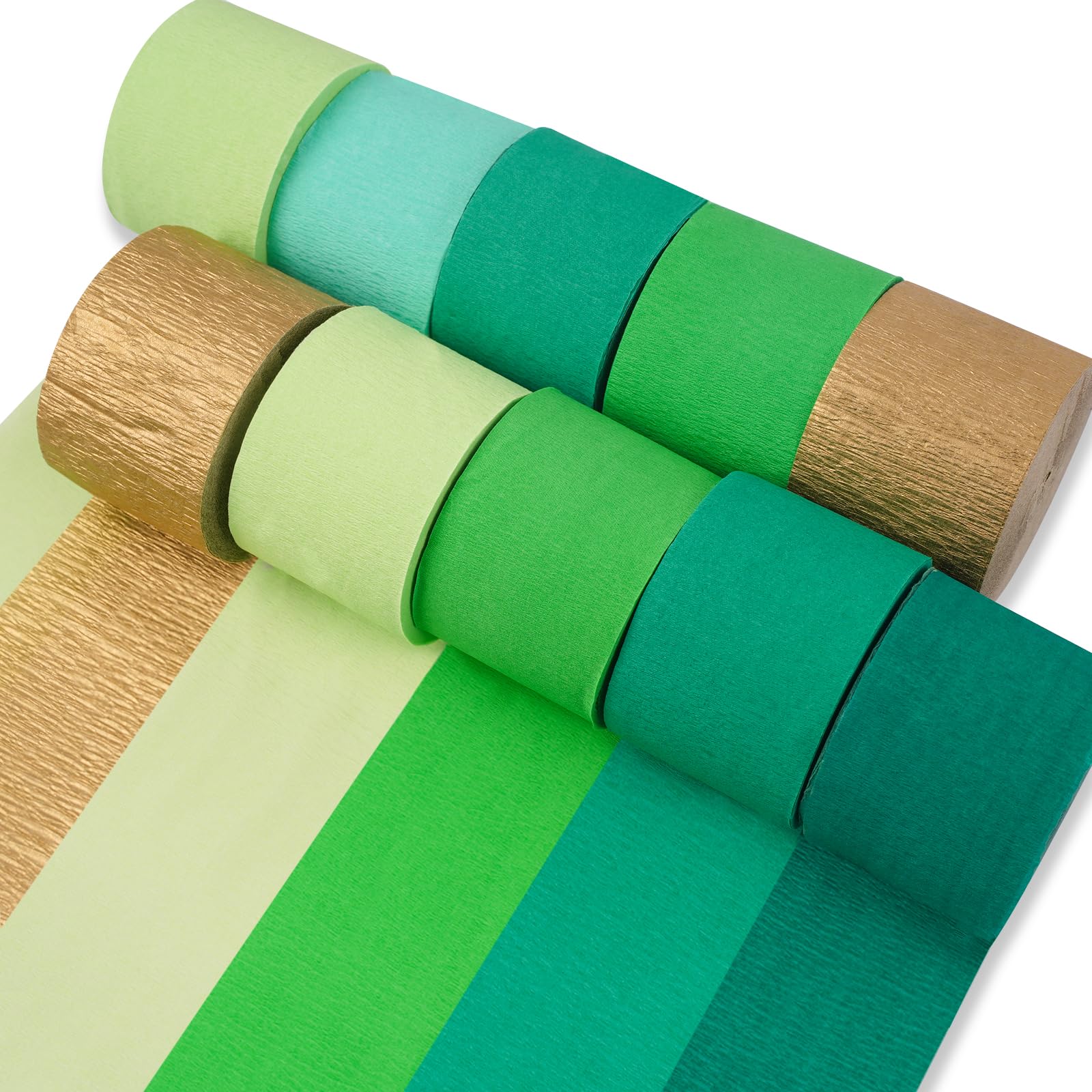 PartyWoo Crepe Paper Streamers 10 Rolls (820ft) - Green Shades Decorative Paper for Birthday, Wedding & Party Decorations (1.8 in x 82 Ft/Roll) | Perfect for DIY Backdrops, Ceiling Decor & Photo Booth Accents