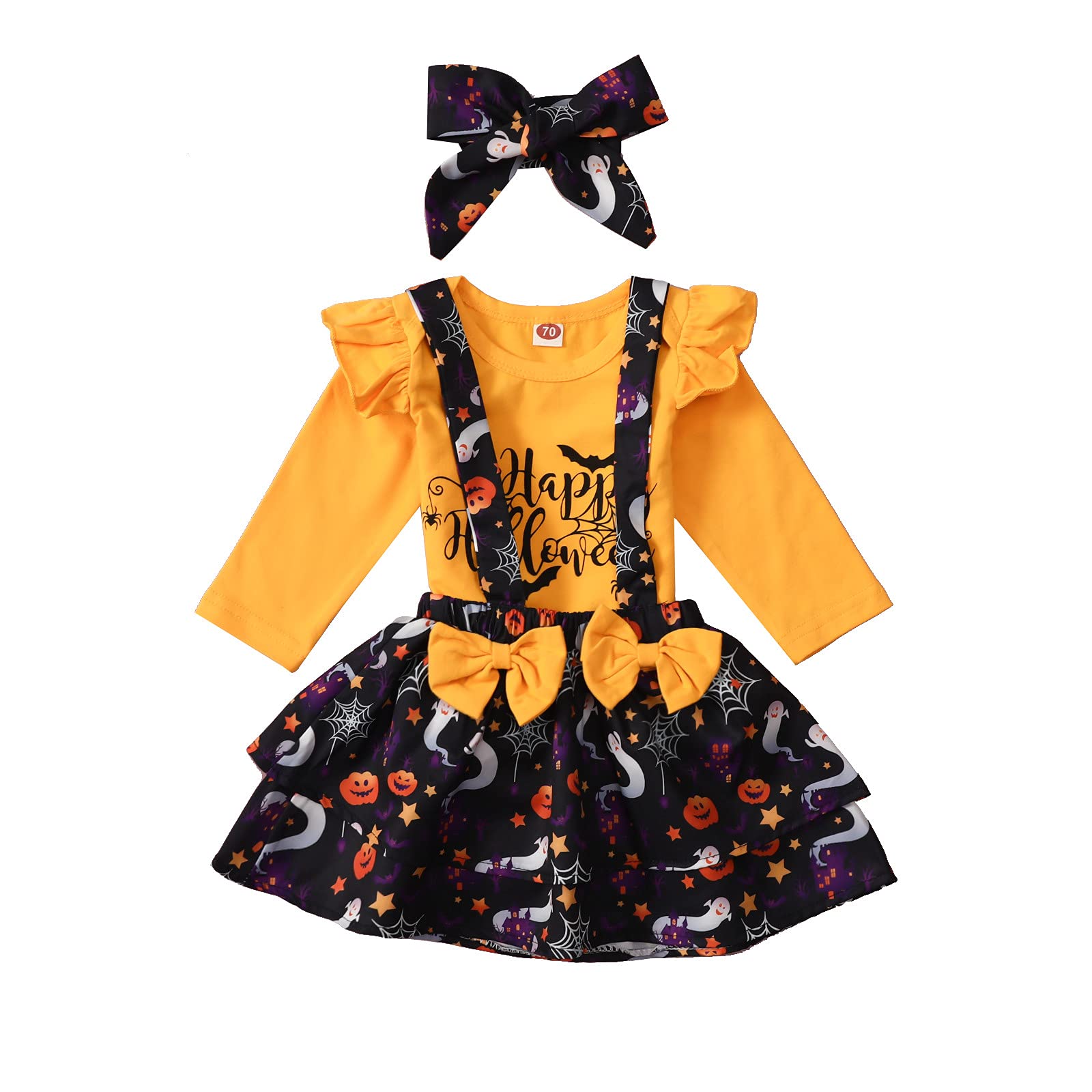Adorable Infant Baby Girl Summer Outfits - Long Sleeve Romper Bodysuit with Suspender for Halloween & Everyday Wear (Yellow, 12-18 Months) - Perfect for Playdates, Photo Shoots & Special Occasions