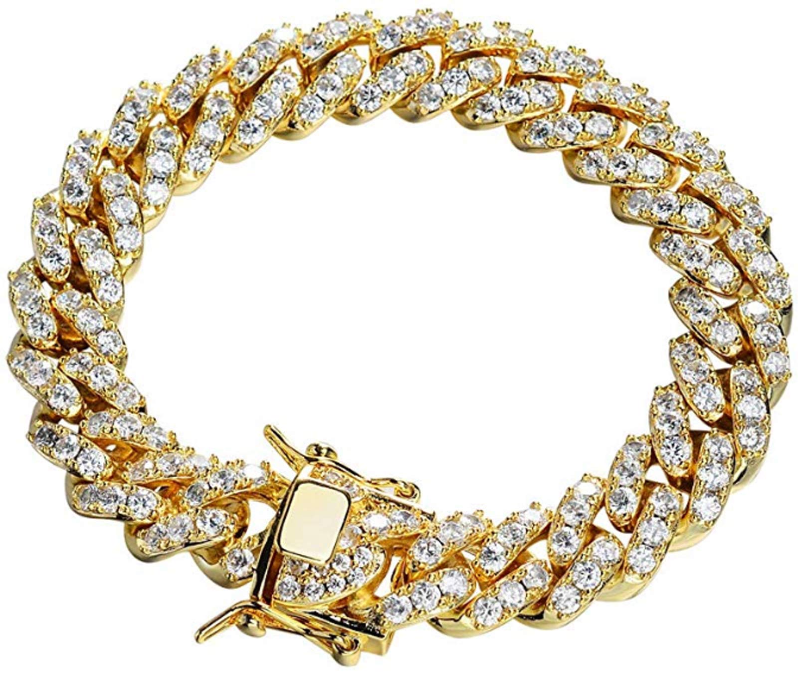 14K Gold Plated Miami Cuban Link Chain Bracelet for Men - 12mm Iced Out Prong Set Hip Hop Jewelry | Perfect for Parties, Gifts & Streetwear Fashion