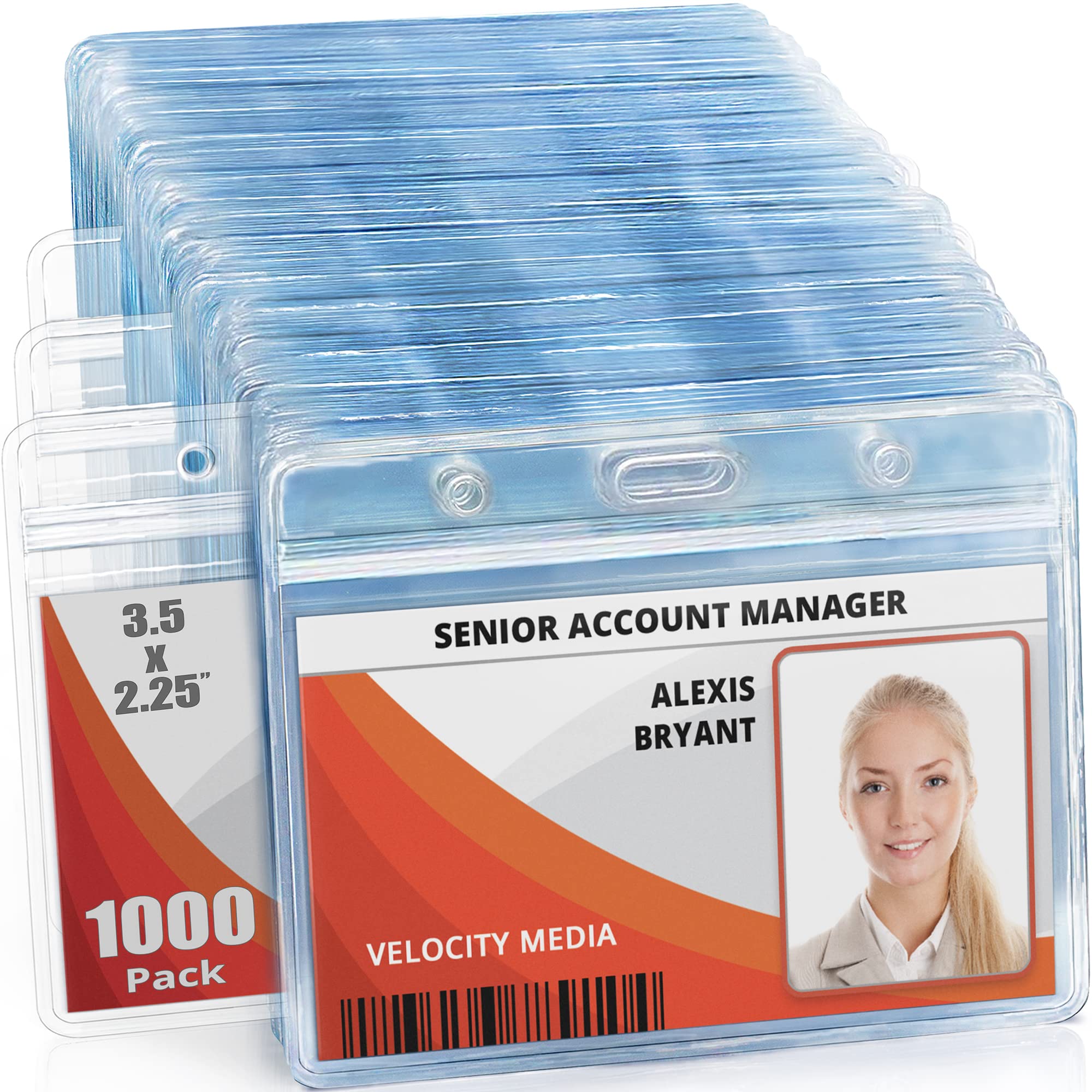 Mifflin-USA 1000 Pack Clear Horizontal ID Badge Holders (3.5x2.25 Inches) - Waterproof & Resealable Plastic Card Protectors for Events, Conferences & Workplace Security