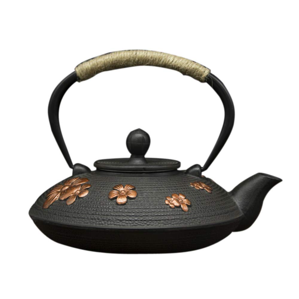 Premium Japanese Black Cast Iron Tea Kettle with Trivet & Strainer - Authentic Iron Teapot for Home, Kitchen, Restaurant & Office - 9 Elegant Designs (Plum Cat Pattern) - Perfect for Traditional Tea Ceremonies, Daily Brewing & Gift Giving