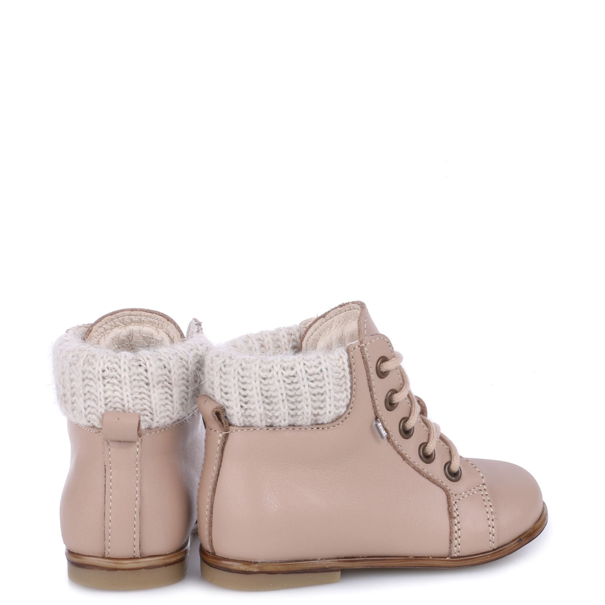 Emel Taupe Leather Knit Baby Booties - Soft & Comfortable First Walkers for Newborns & Infants - Perfect for Winter, Photo Shoots & Special Occasions