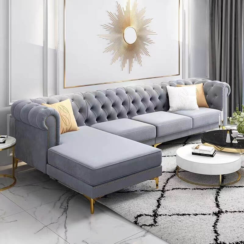 L-Shaped Recliner Sofa with Tufted Back & Nailhead Trim - Left-Facing Chaise Sectional - Perfect for Living Room, Home Theater & Family Gatherings