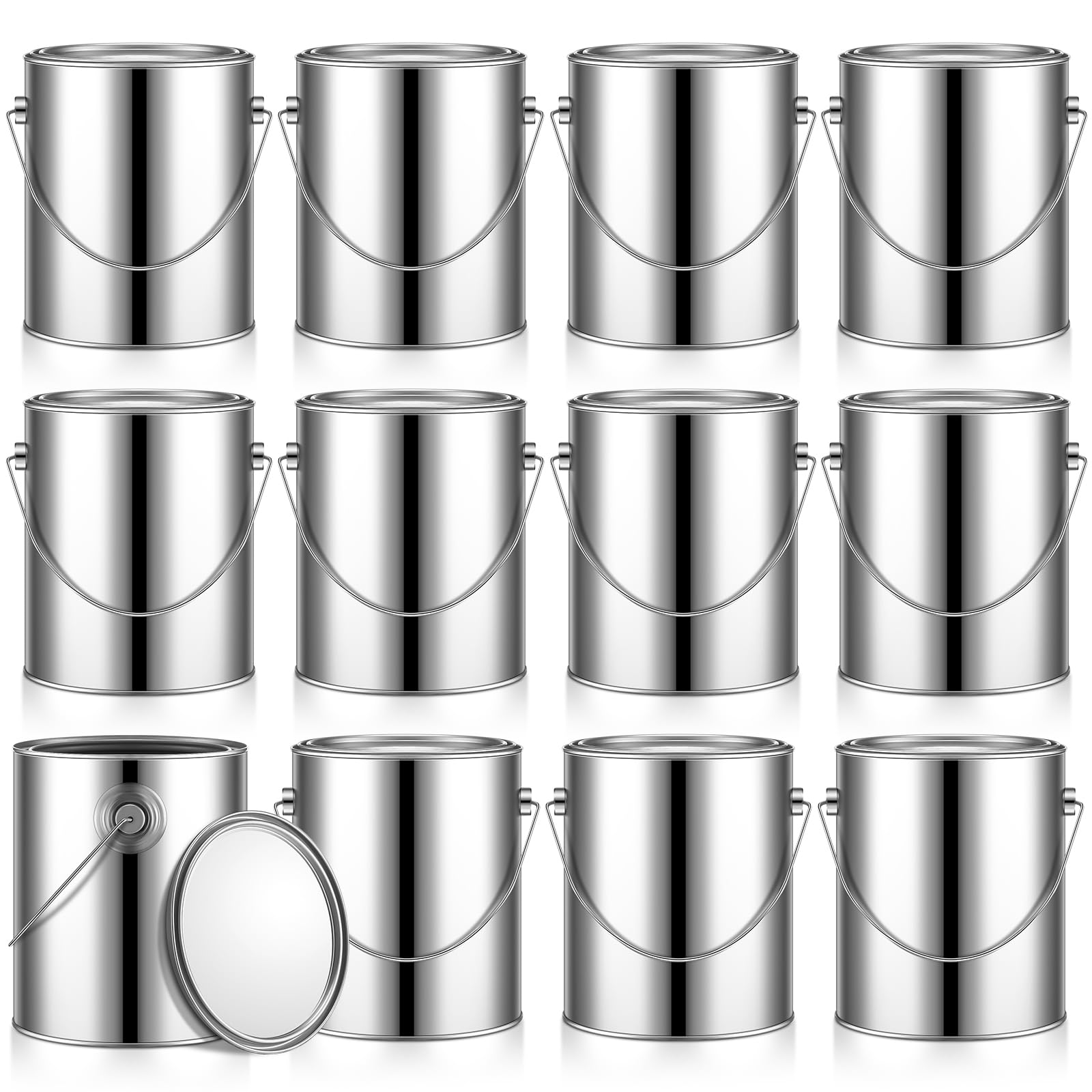 Uiifan 12-Pack 1 Gallon Metal Paint Cans with Lids & Handle - Silver Empty Paint Buckets for Varnish, DIY Crafts, Art Supplies Storage - Perfect for Home Improvement, Woodworking & Studio Organization