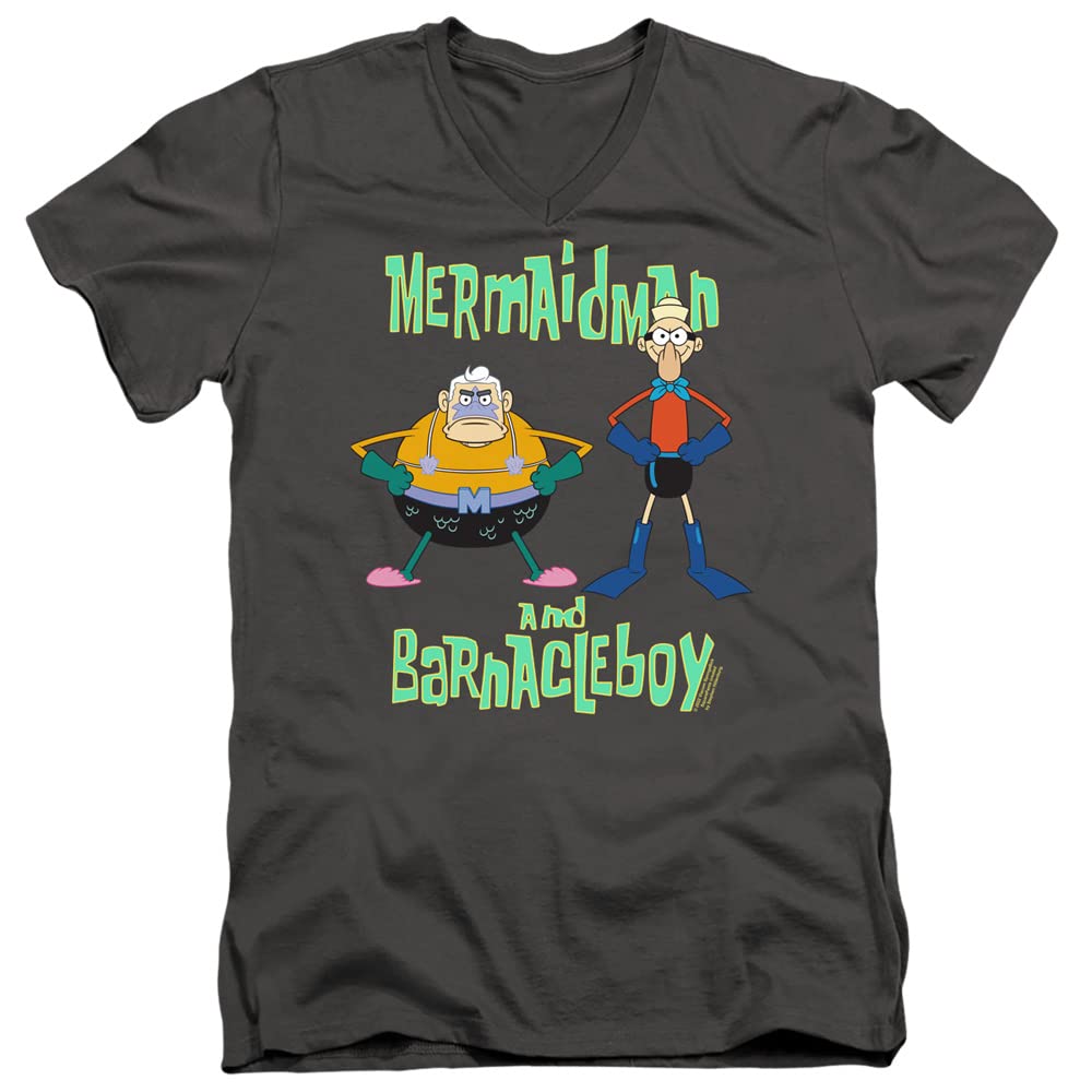 Spongebob Mermaid Man & Barnacle Boy Graphic V-Neck T-Shirt for Men & Women | Cartoon Character Tee | Casual Wear & Cosplay Costume