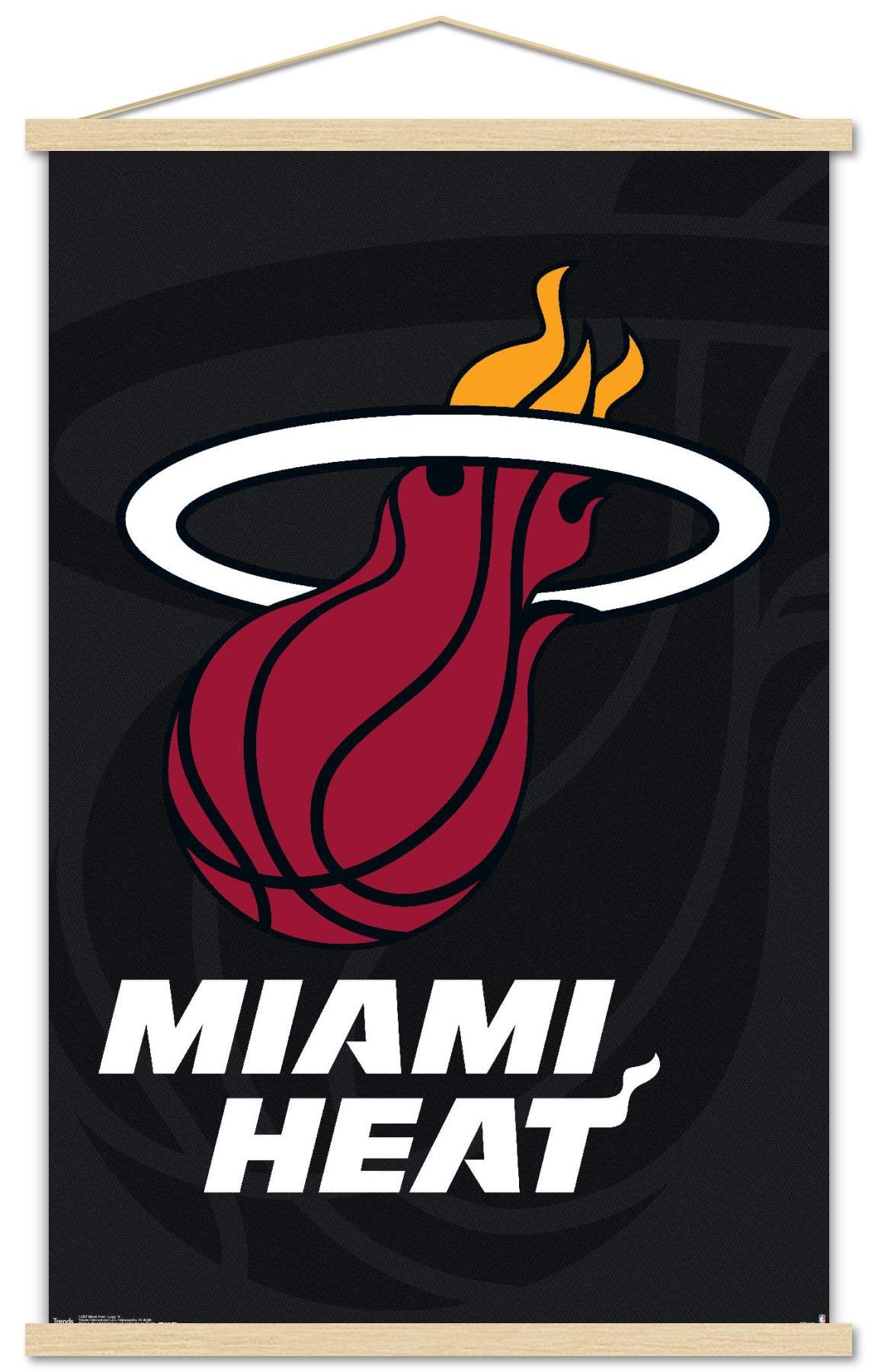 NBA Miami Heat Logo Wall Poster 22.375x34 Inches - Premium Print with Beechwood Hanger Bundle | Official Licensed Sports Decor for Game Room, Bedroom & Office