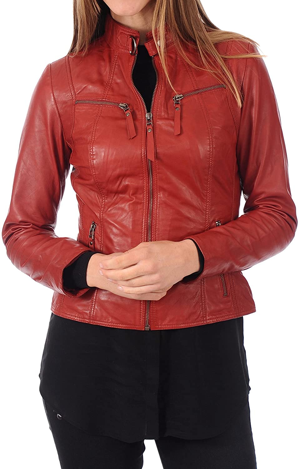 Lea Harris Women's Real Lambskin Leather Jacket - Bomber Motorcycle Biker Jacket for Women | Stylish Outerwear for Riding, Casual Wear & Night Out