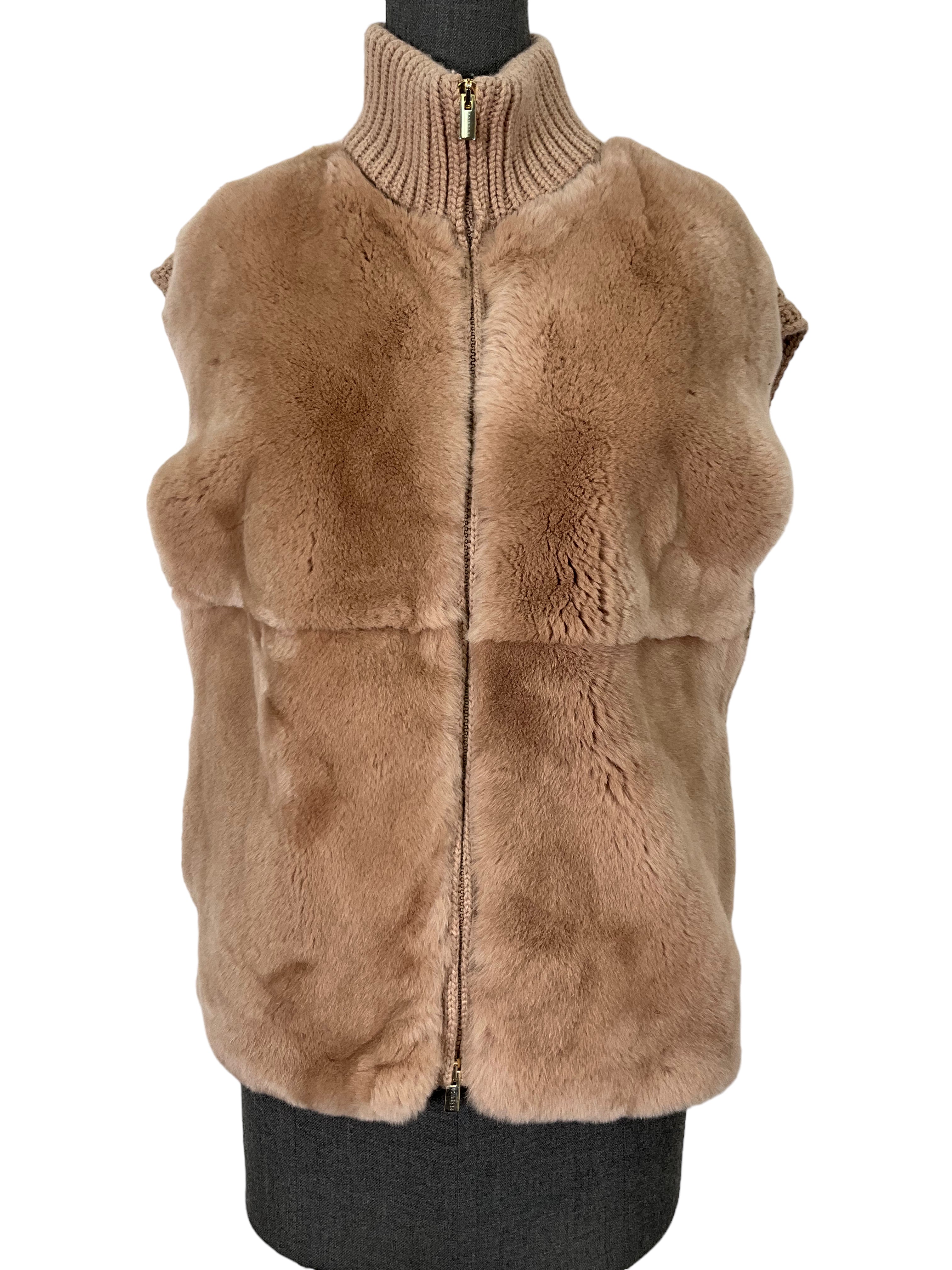 Peserico Women's Rabbit Fur Vest Size M - Soft & Warm Winter Fashion for Outdoor Activities & Casual Wear