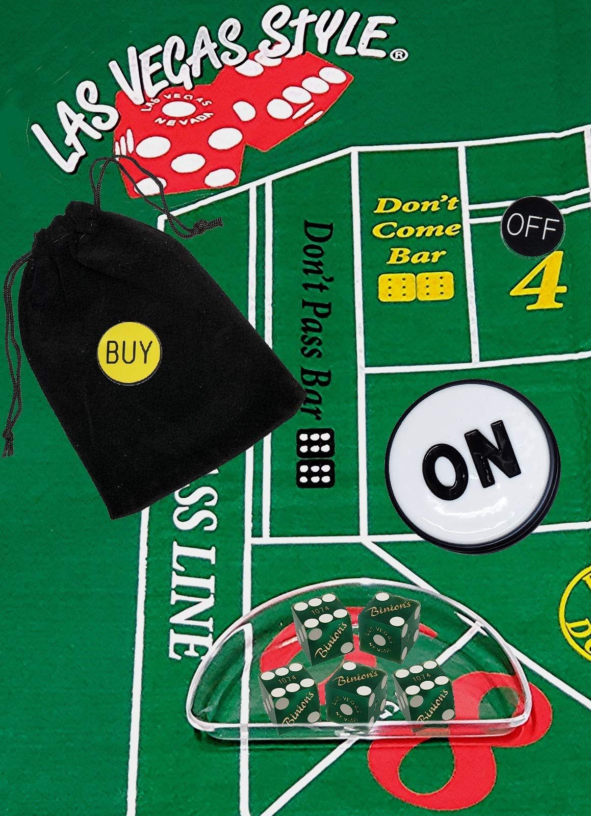 Authentic Las Vegas Casino Dice Set - Binion's Green Frosted Craps Starter Kit with Clear Acrylic Dice Boat | Perfect for Casino Night, Home Game Parties & Gambling Enthusiasts