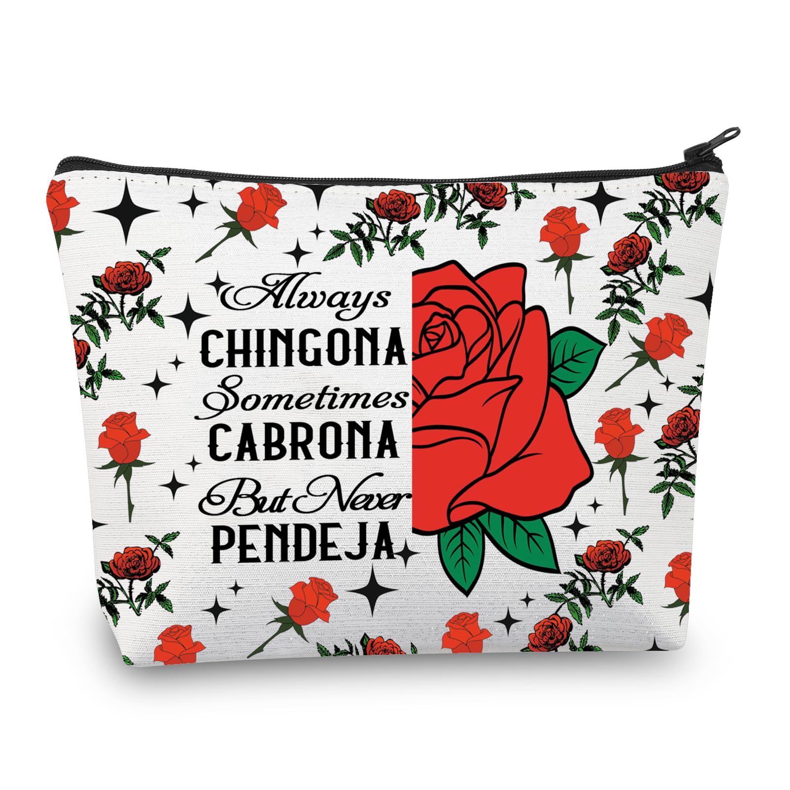 BDPWSS Latina Gift Makeup Bag - Always Chingona Sometimes Cabrona But Never Pendeja - Spanglish Power Gift for Women (Perfect for Travel, Gym & Everyday Use)