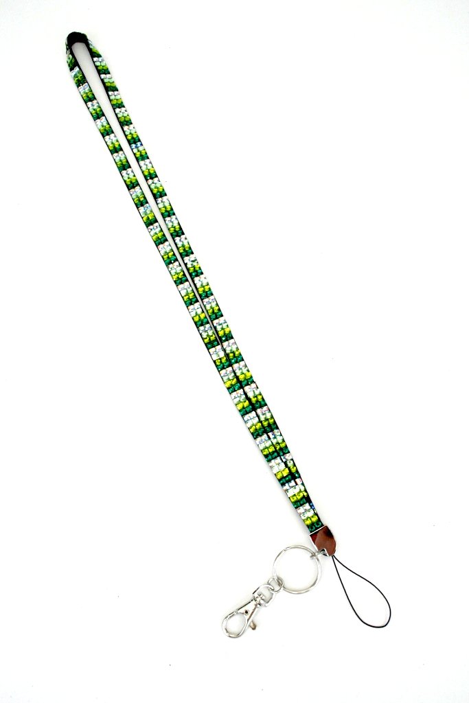 Colorful Rhinestone Lanyard with ID Holder & Keychain - for Work, School & Gifts (Rainbow Green)
