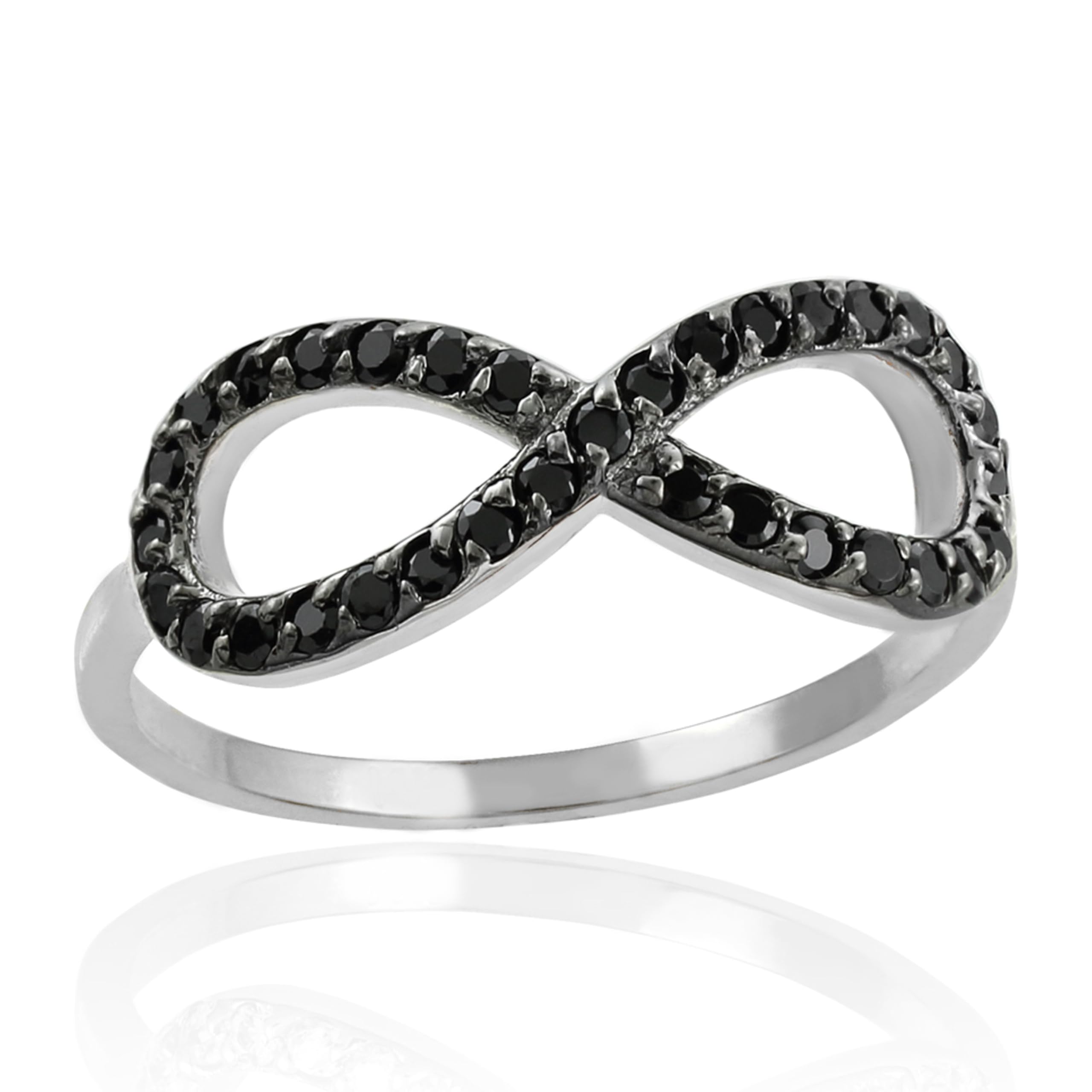 14K White Gold Black CZ Infinity Ring for Women - Elegant Stackable Ring for Anniversary, Wedding, or Gift - Perfect for Everyday Wear & Special Occasions