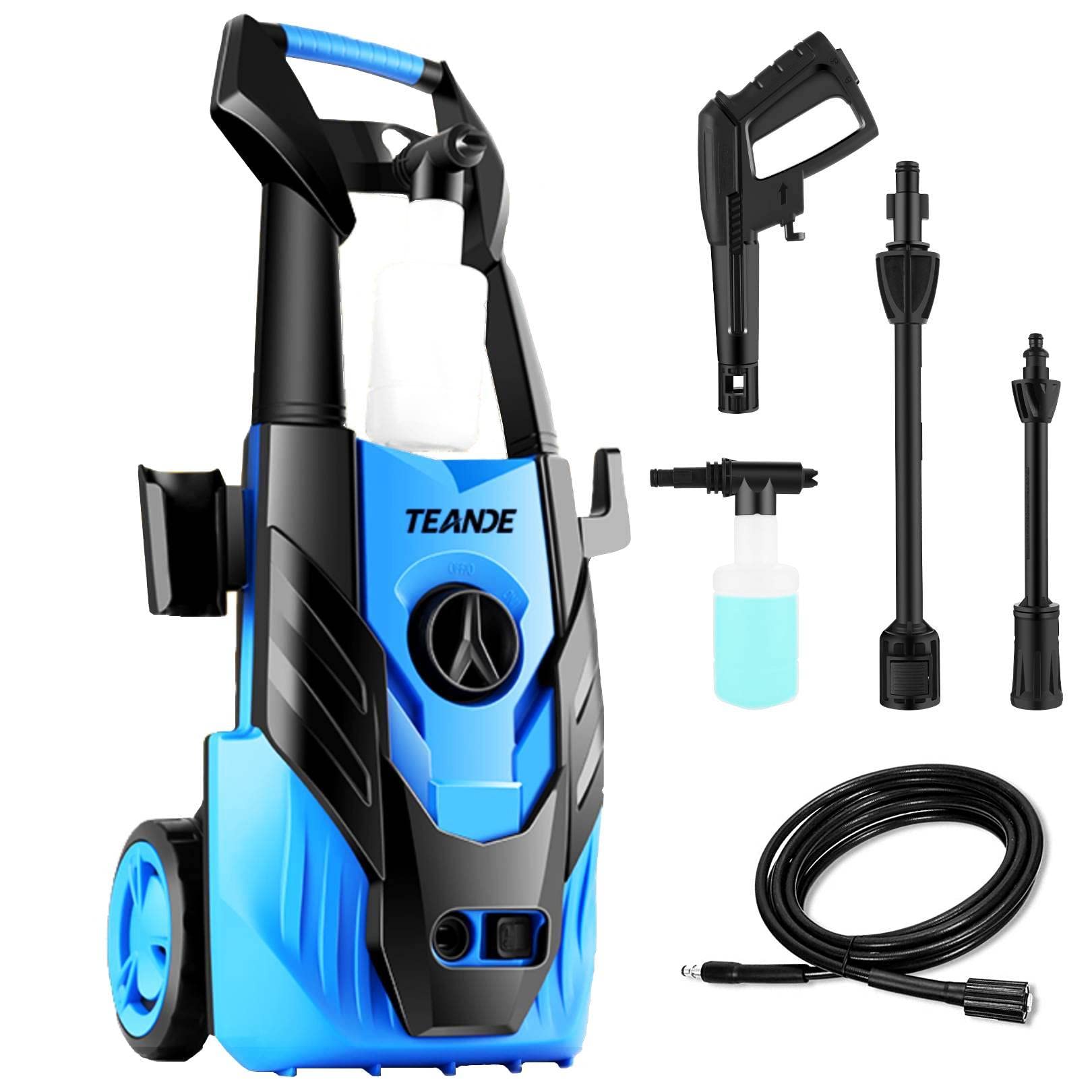 TE3500 2GPM Electric Pressure Washer - 1800PSI High Power Professional Car & Patio Cleaner with 20ft Hose & 5 Adjustable Nozzles - Ideal for Driveway, Deck, Fence, and Outdoor Cleaning