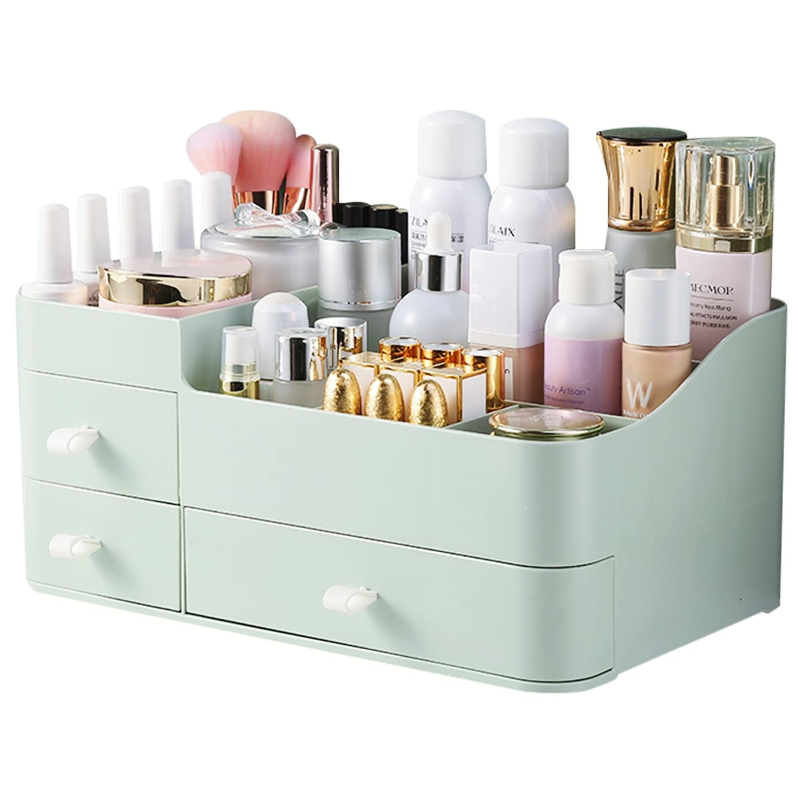 Bemgue Large Capacity Makeup Organizer with Drawers for Cosmetics, Lipsticks, Jewelry & Skincare - Vanity & Desk Storage Solution for Bedroom, Bathroom Countertops - Green